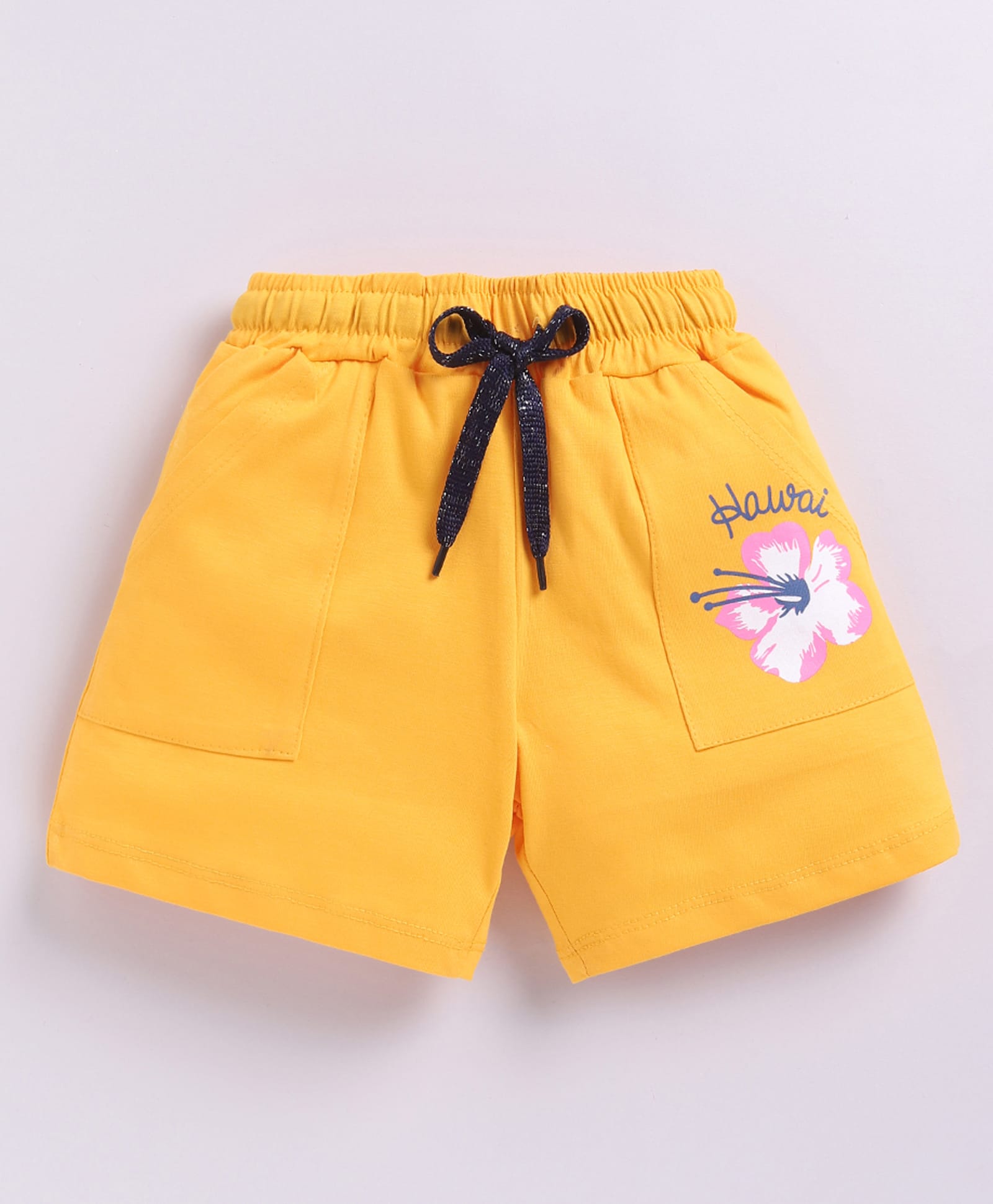 Kidcity Cotton Sinker Knit Floral & Hawai Text Printed Shorts - Yellow-picture-24