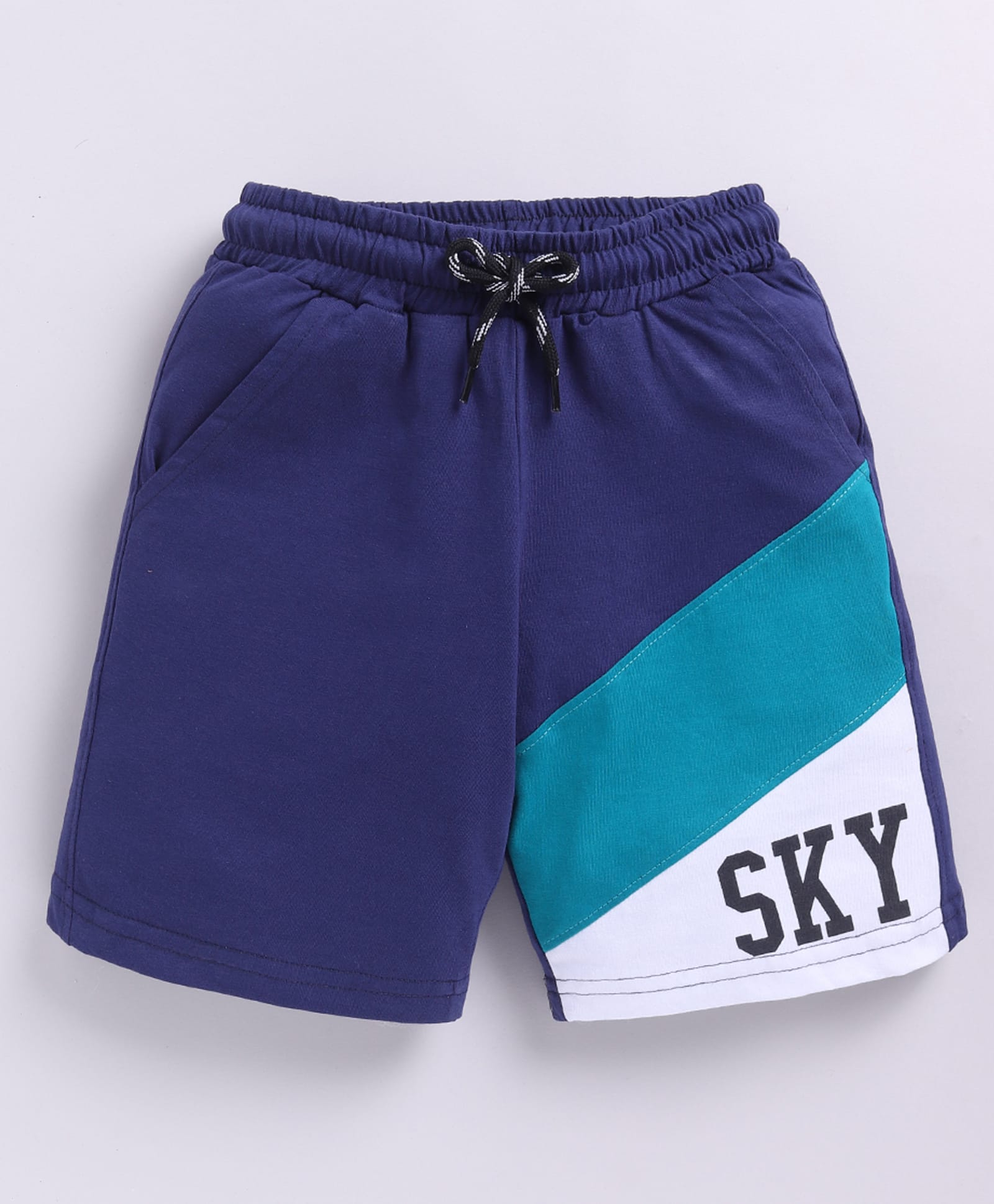 Kidcity Cotton Knit Colour Blocked Sky Text Printed Shorts - Navy Blue-picture-10