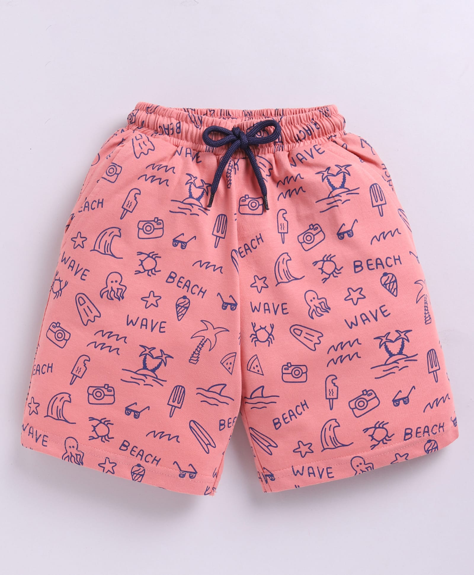 Kidcity Cotton Knit Beach Theme Printed Shorts - Peach-image-38