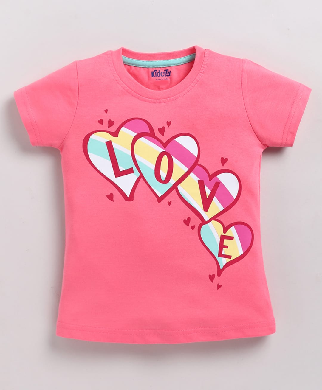 Kidcity Cotton Sinker Knit Half Sleeves Love Text Printed Top - Dark Pink-image-36