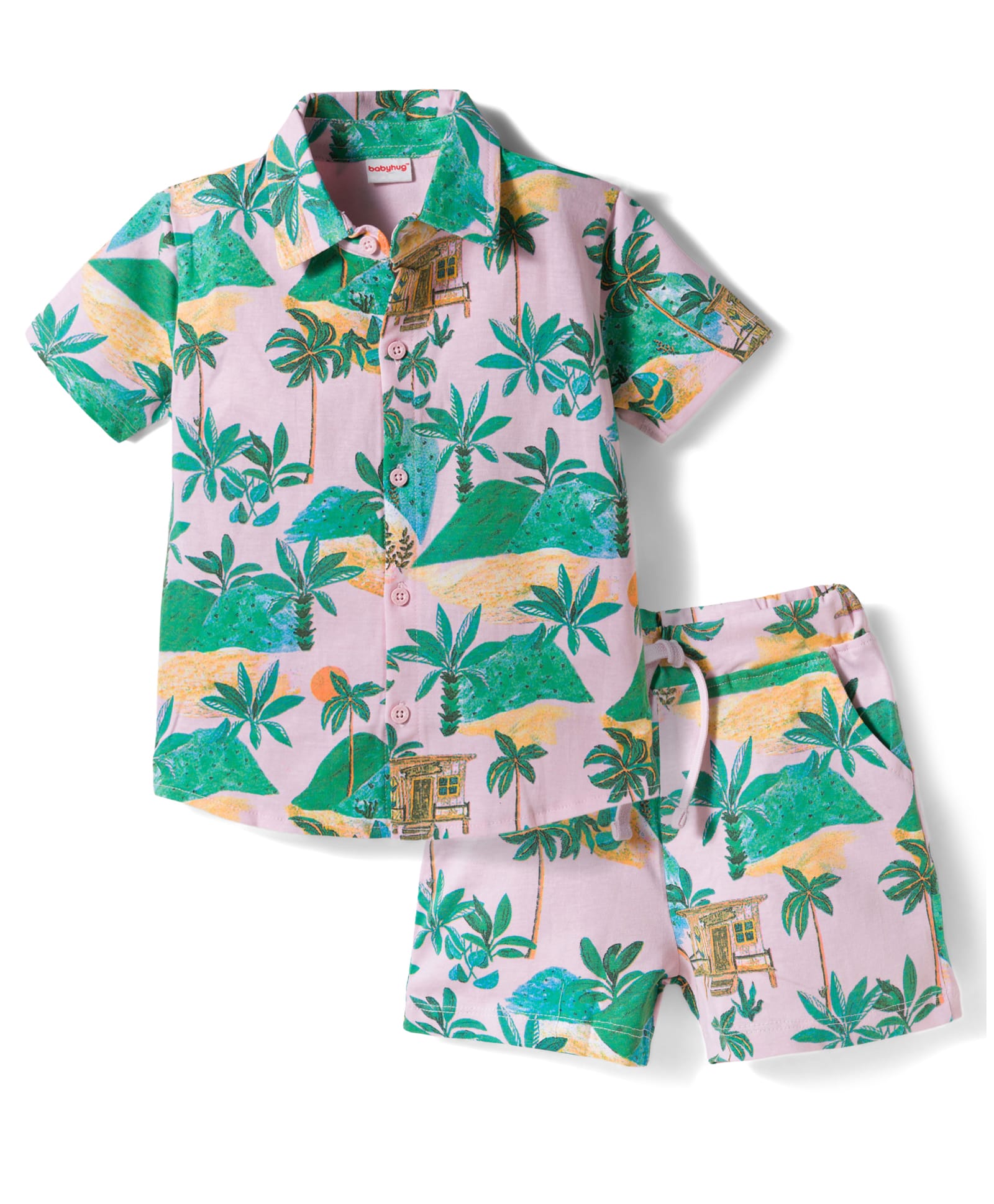 Babyhug Single Jersey Knit Half Sleeves Co-ords Shirt & Shorts Set with Jungle Theme Print - Multicolor-picture-13