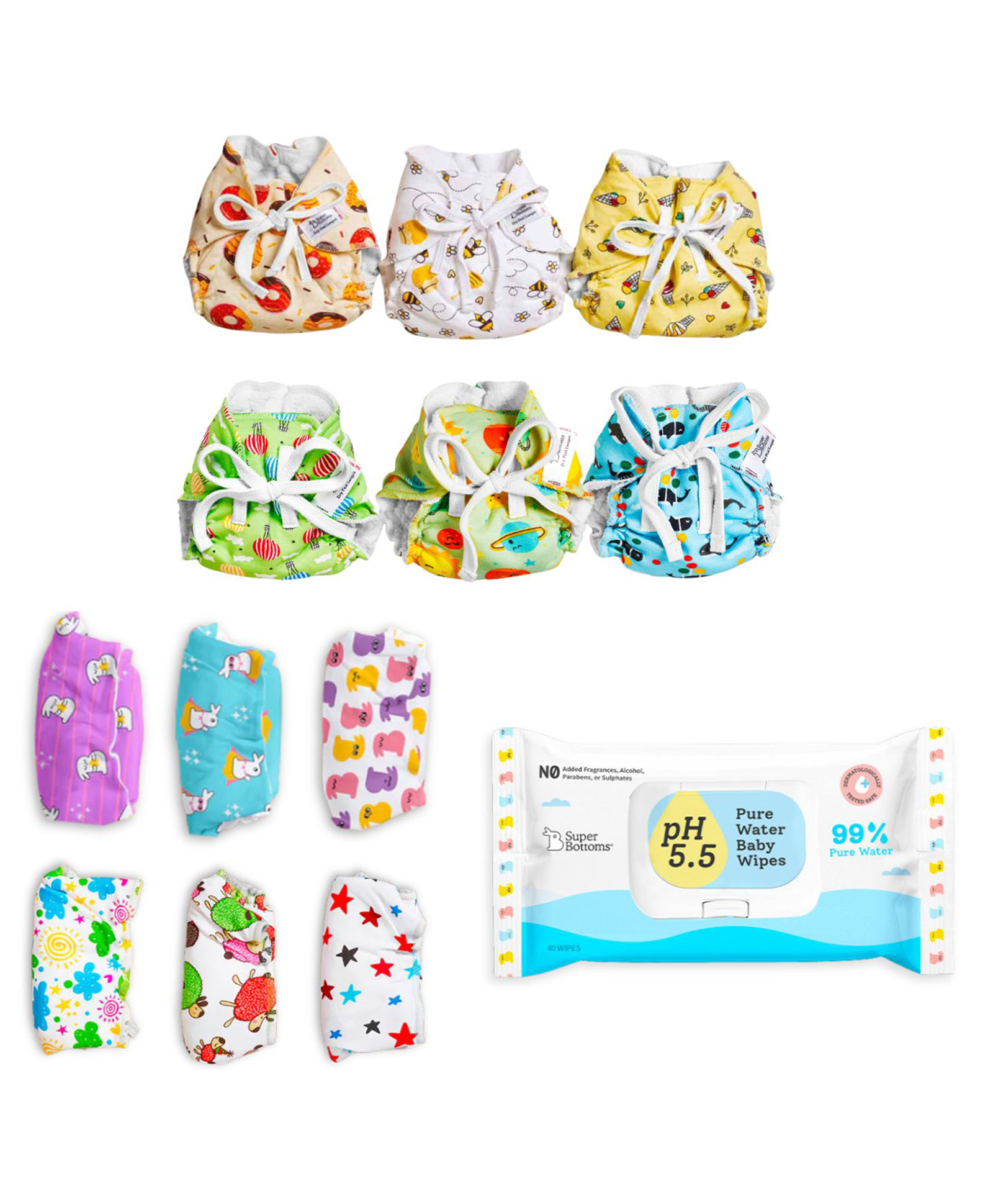 SuperBottoms DryFeel Langots for Newborn Baby (5-10kg) | Reusable Cotton Baby Cloth Nappies with 99% Pure Water Baby Wipes (40 Wipes), Gentle & Alcohol-Free-image-46