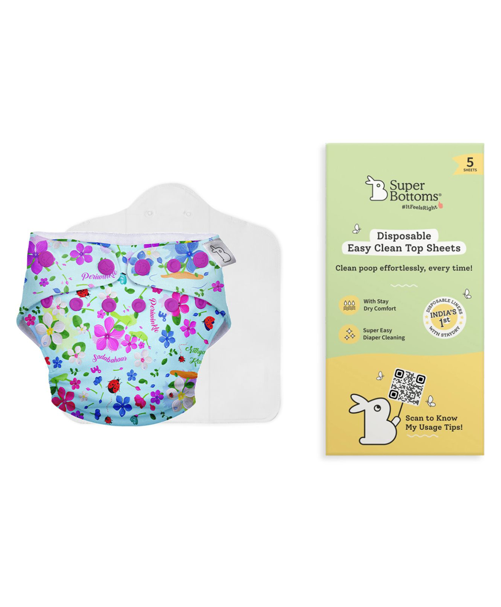 SuperBottoms Freesize UNO Cloth Diaper with Disposable Liners (Pack of 5) | Reusable, Washable Baby Cloth Diaper with Adjustable Fit for Daily Use-image-48