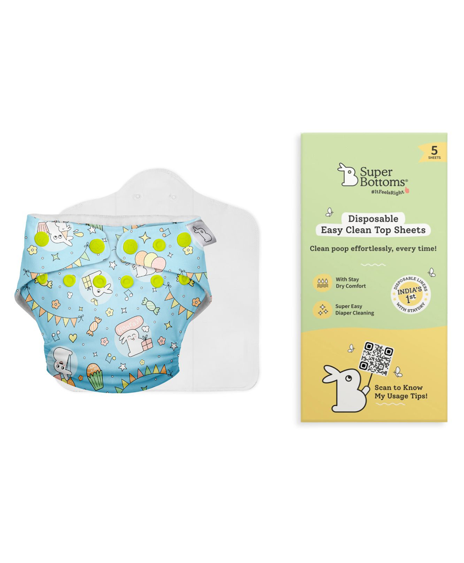 SuperBottoms Freesize UNO Cloth Diaper with Disposable Liners (Pack of 5) | Reusable, Washable Baby Cloth Diaper with Adjustable Fit for Daily Use-image-13