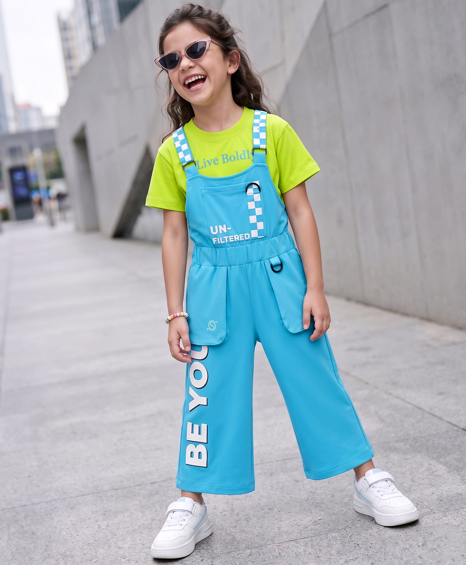 Ollington St. Cotton Knit Full Dungaree with Half Sleeves Inner Tee - Aqua Blue & Green-image-49