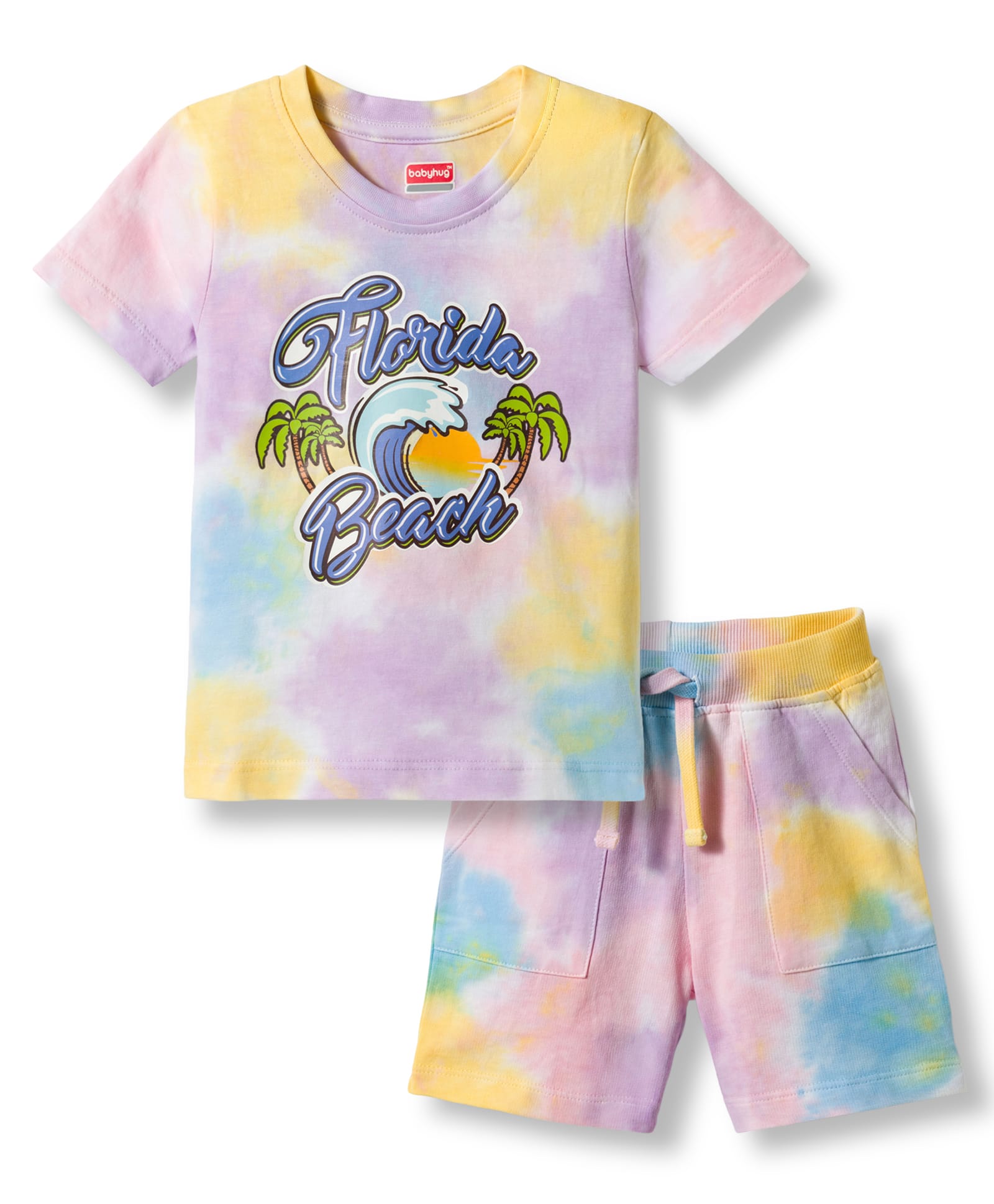 Babyhug 100% Cotton Knit Half Sleeves Beach Theme Printed Co-Ords T-Shirt & Shorts Set - Multicolour-image-17