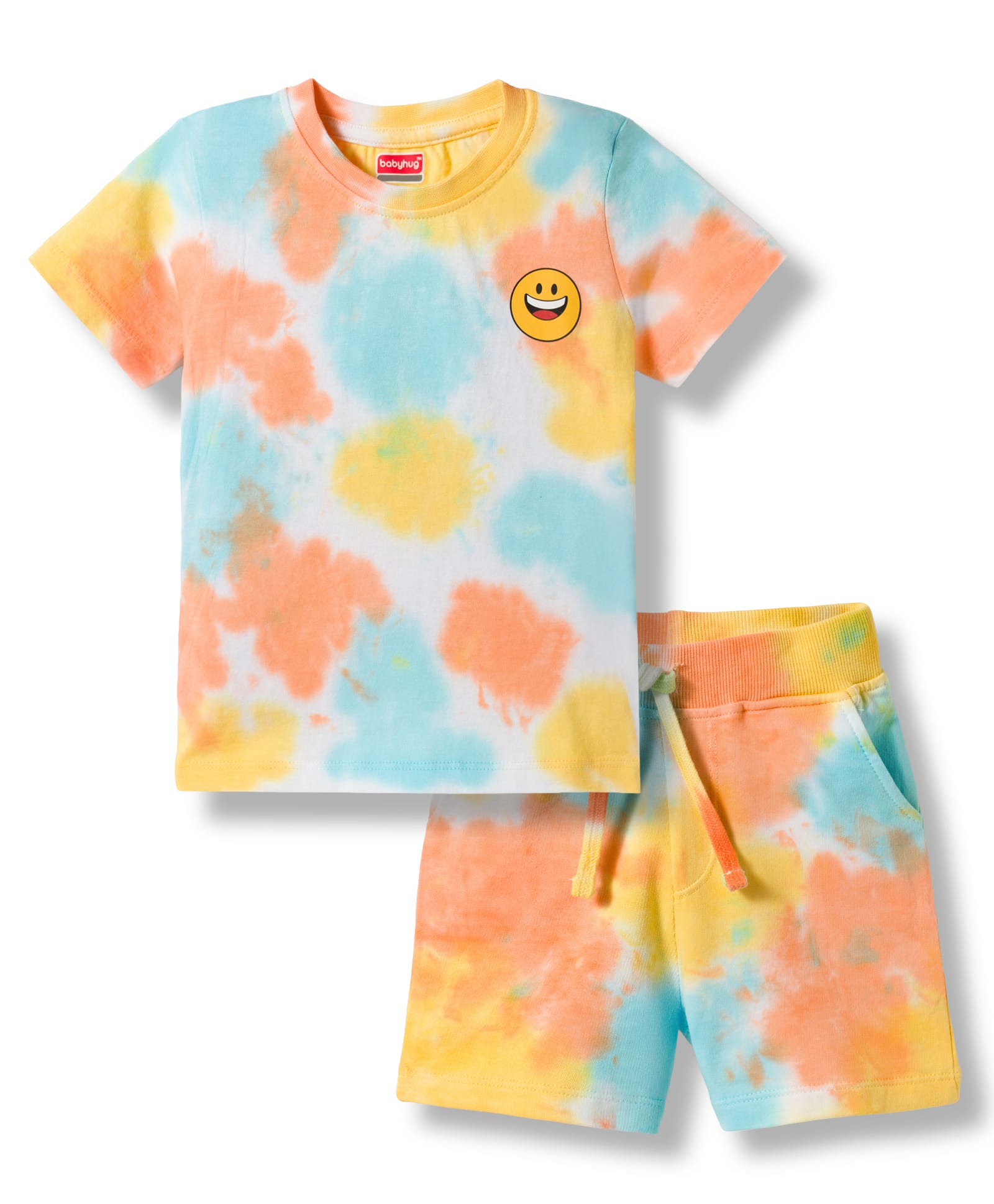 Babyhug 100% Cotton Knit Half Sleeves Smile Printed Co-Ords T-Shirt & Shorts Set - Multicolour-image-41