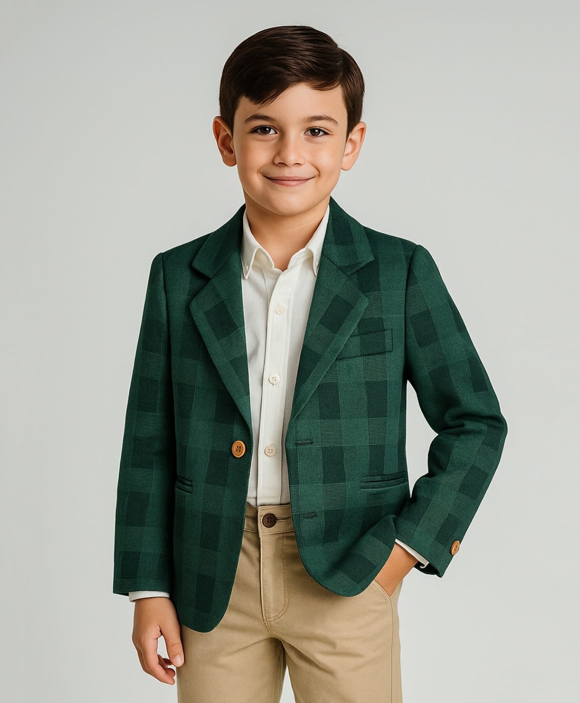 Rikidoos Embosis Hosiery Woven Full Sleeve Blazer with Checks - Green-image-34
