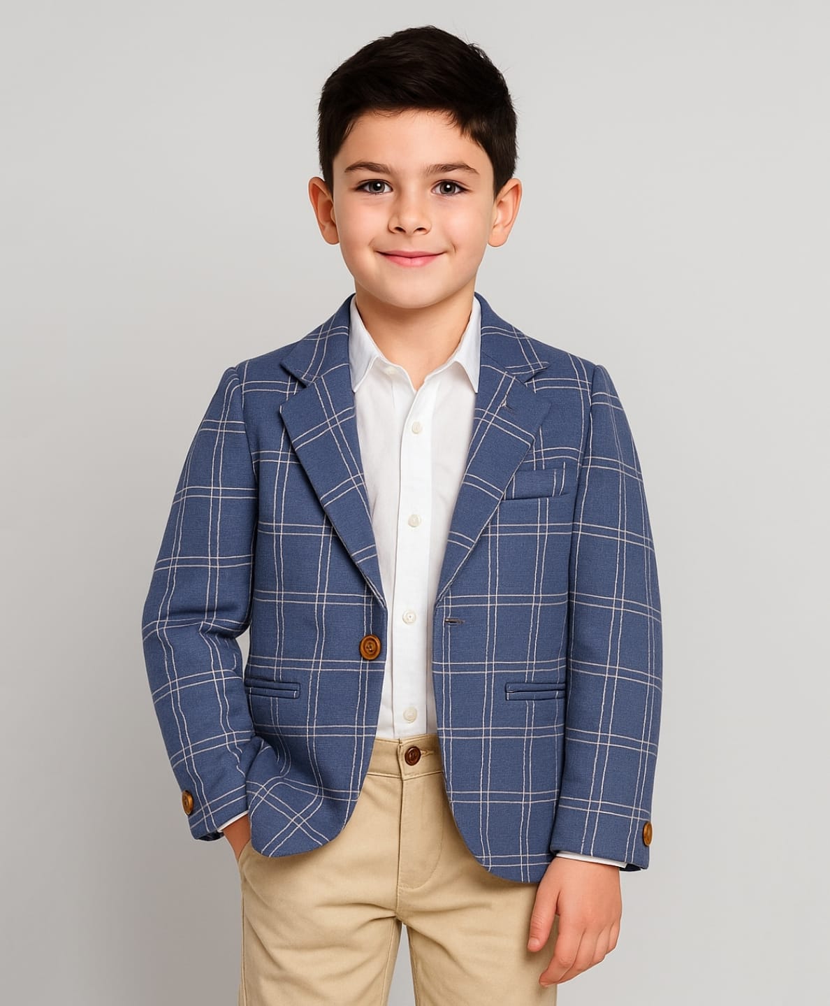 Rikidoos Embosis Hosiery Woven Full Sleeve Blazer with Checks - Blue-picture-23