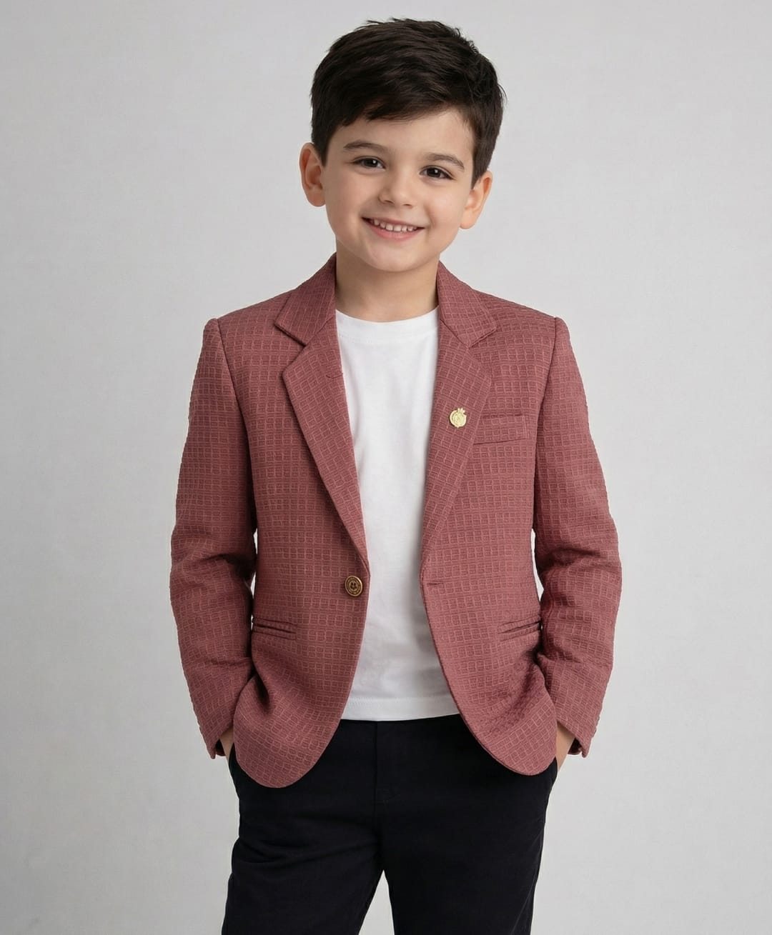 Rikidoos Cotton Woven Full Sleeves Solid Color Textured Blazer - Rose Gold-picture-26