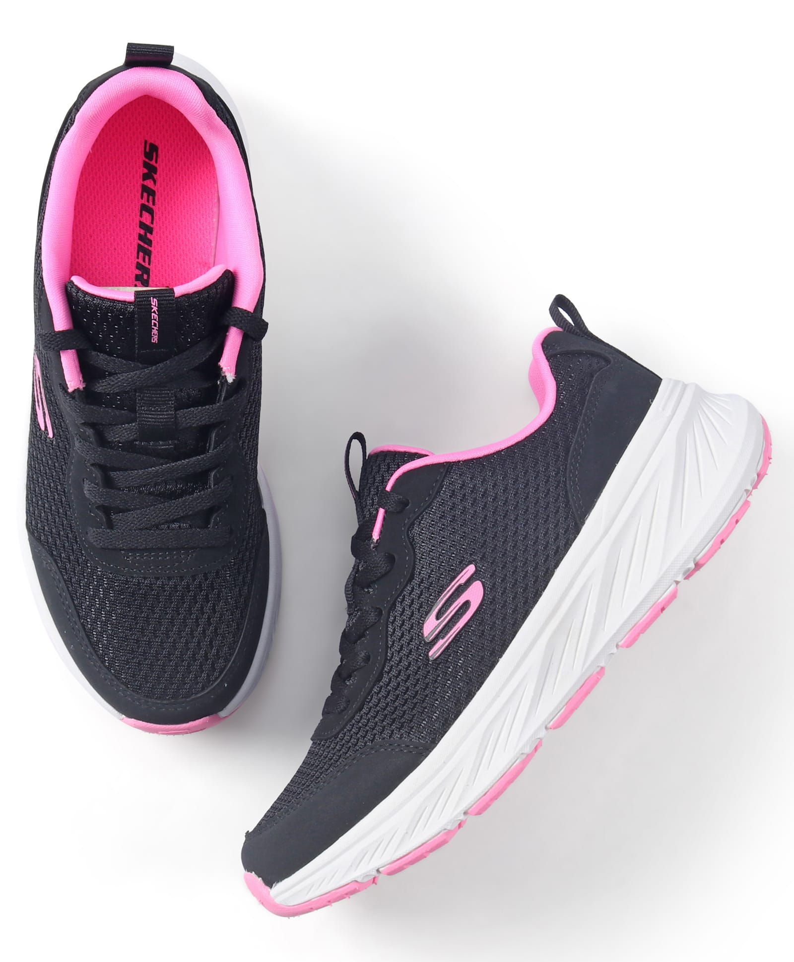 Skechers Mesh Lace Up Solid Casual Shoes - Black-picture-10