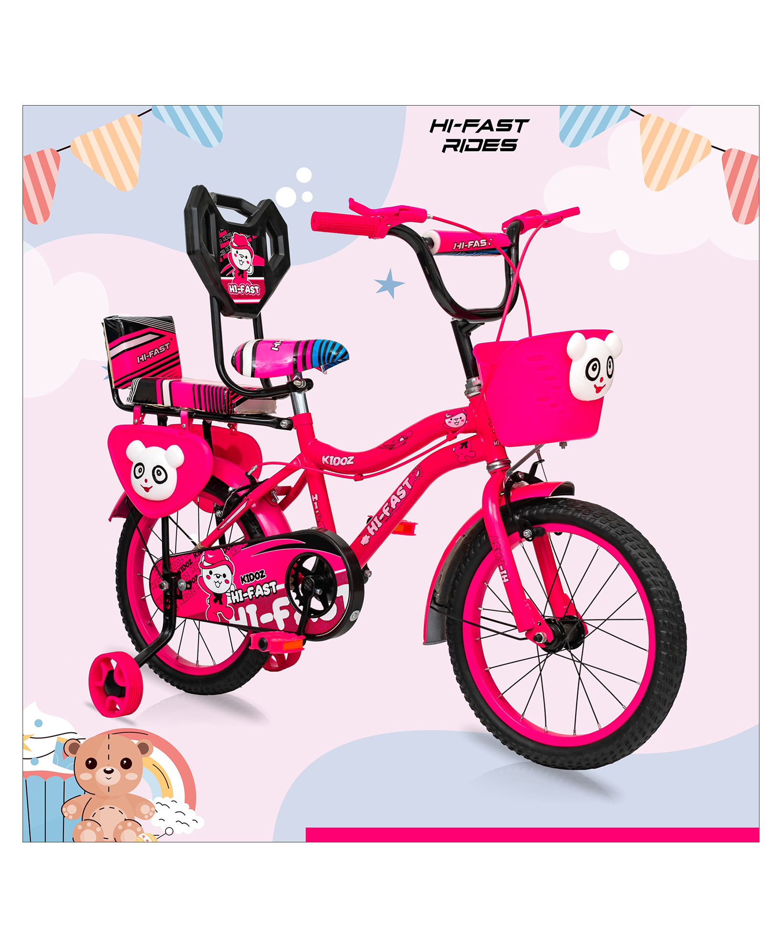 Hi-Fast 16 inch Kids Cycle for Boys & Girls 4 to 7 Years with Back Seat, Pink