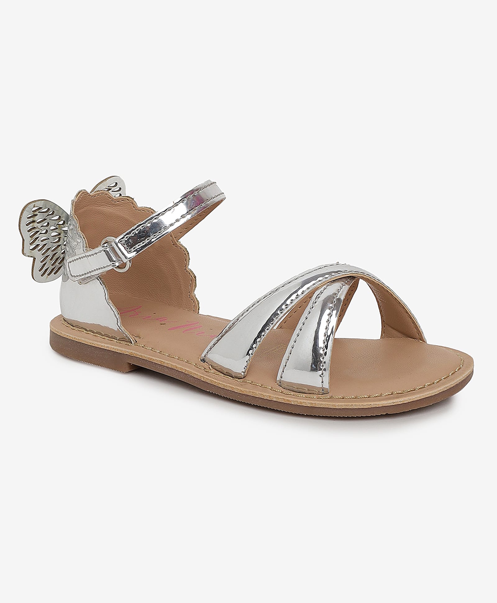 Aria+Nica Metallic Butterfly Applique Detailed Velcro Detailed Sandals - Silver-picture-10