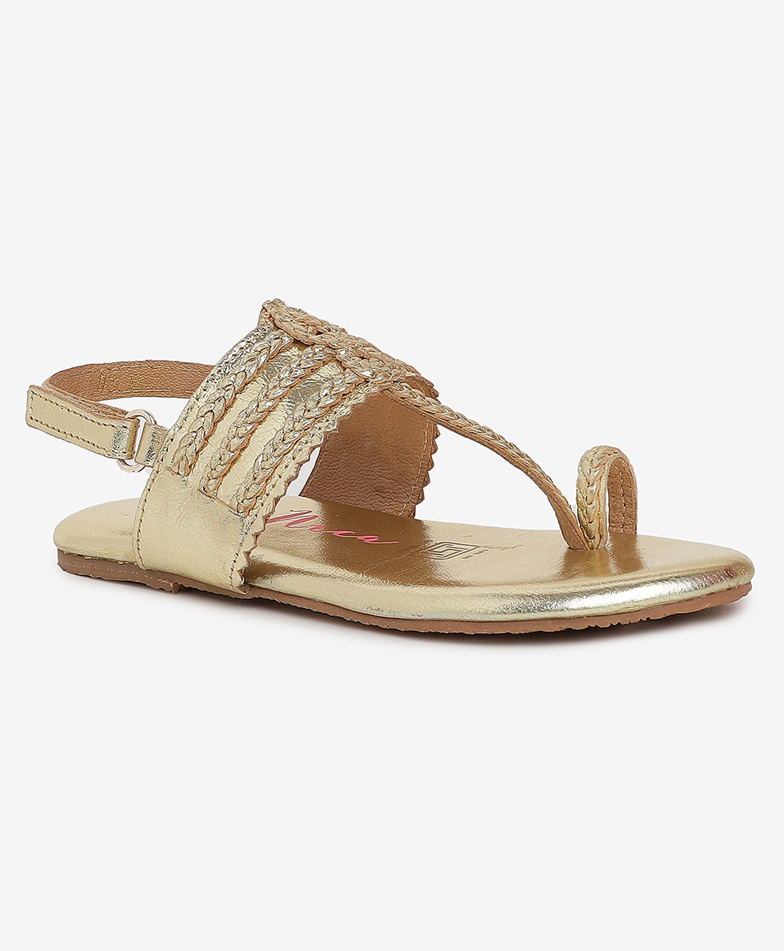 Aria+Nica Braid Detailed Velcro Closure Kolapuri Sandals - Golden-picture-17