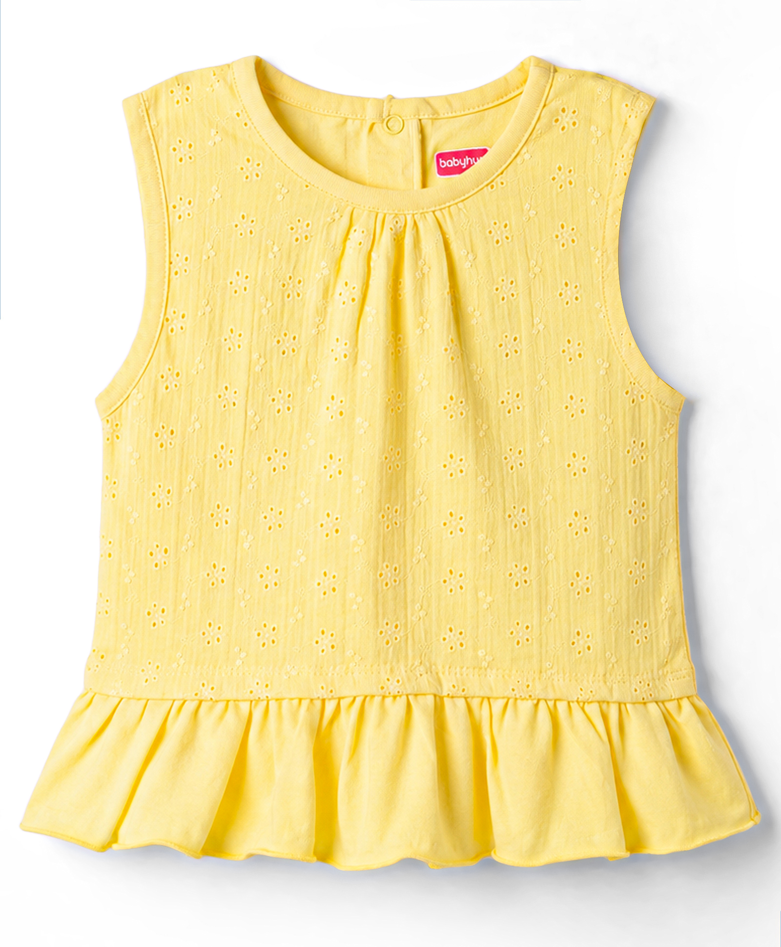 Babyhug Cotton Woven Top Sleeveless Schiffli Detailing Yellow 4-5 Years-image-34