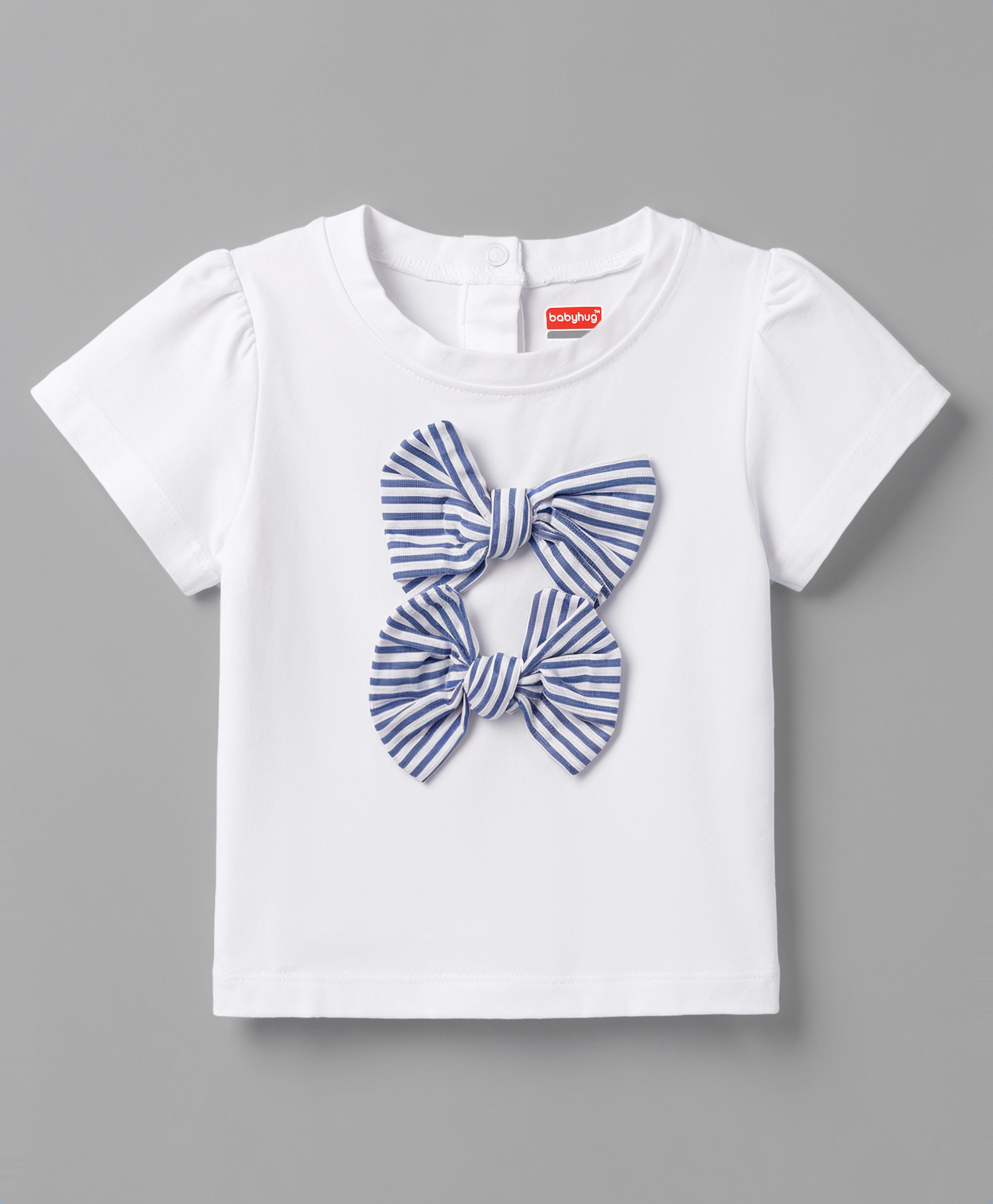 Babyhug 100% Cotton Knit Half Sleeves Top With Bow Applique - White-image-41