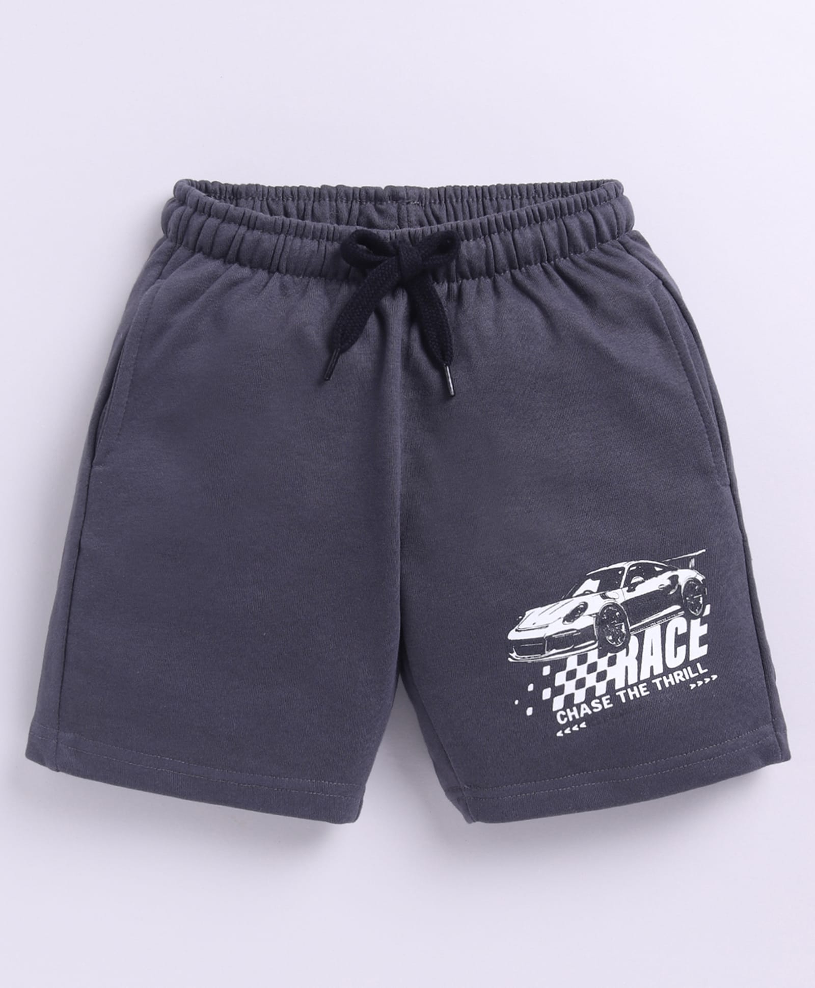 Parrot Crow Cotton Knit Race Chase The Thrill Text Printed Shorts - Light Grey-image-23