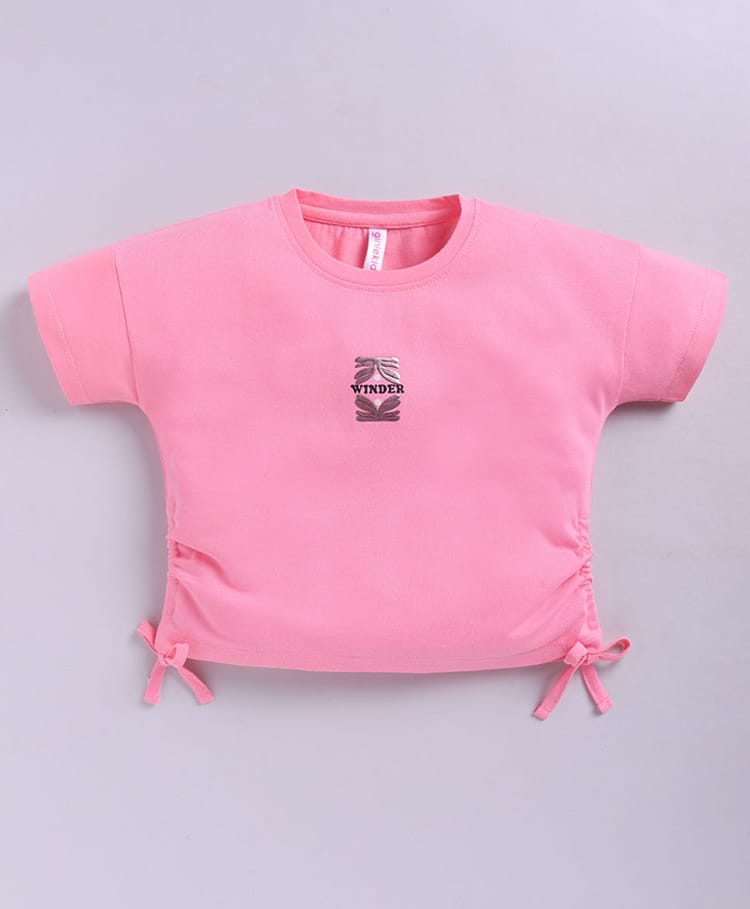 giniekids Pure Cotton Knit Half Sleeves Winder Text Printed Top - Candy Pink-image-44