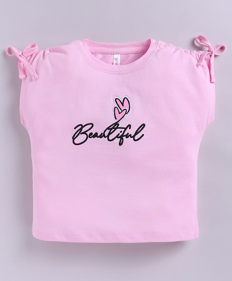 giniekids Pure Cotton Knit Half Sleeves Beautiful Text Printed Top - Pink-picture-16