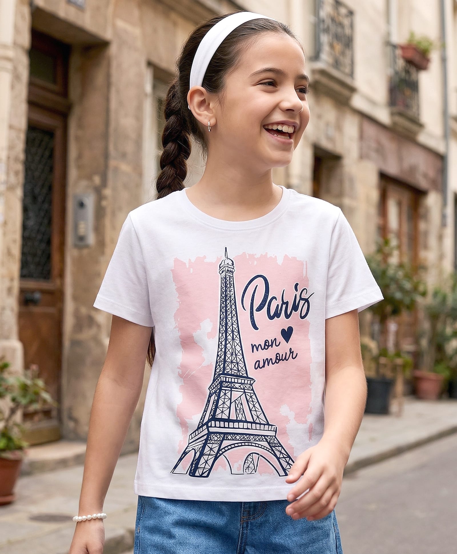 Pine Kids Cotton Knit Half Sleeves T-Shirt With Eiffel Tower Print - White-picture-13