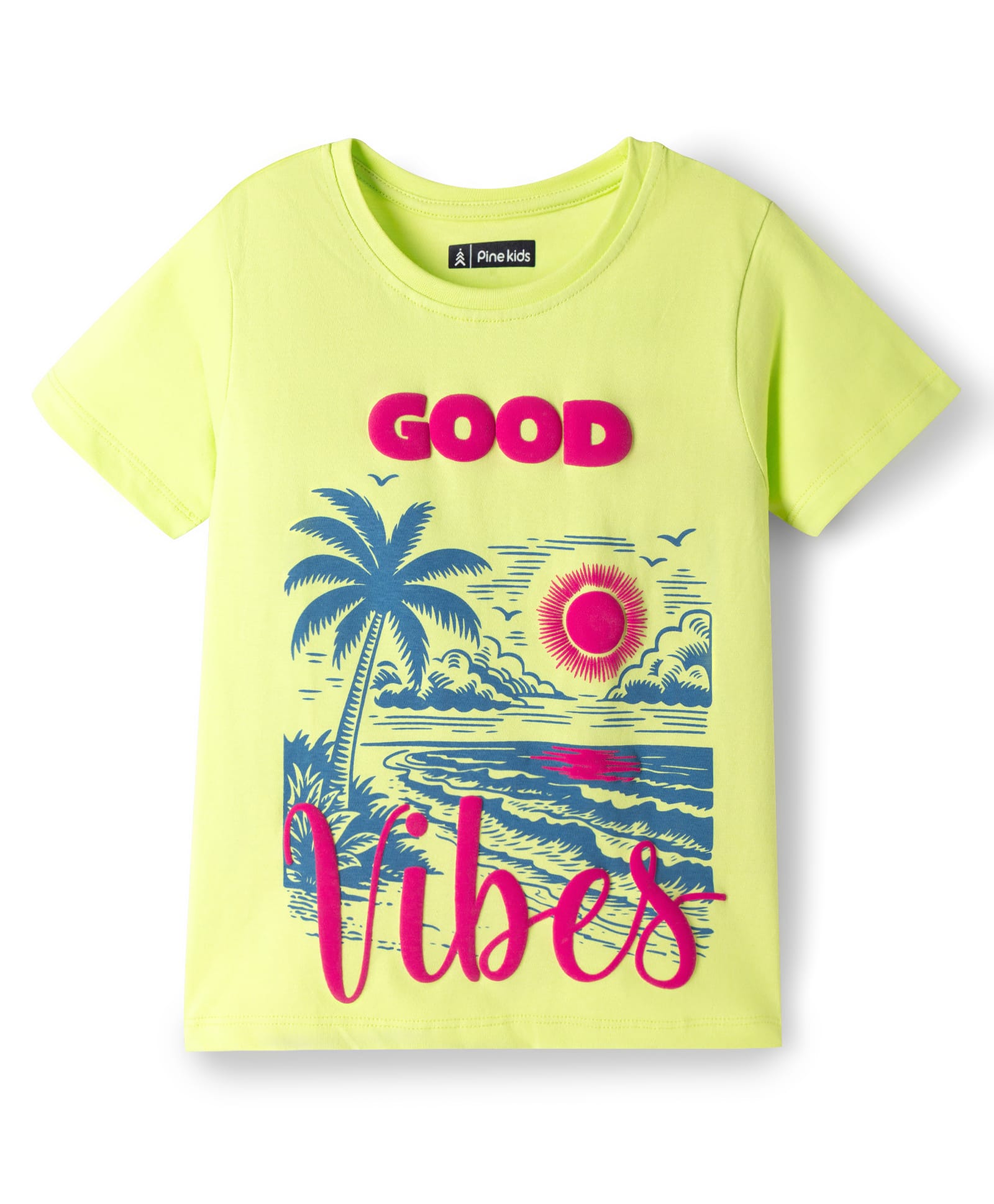 Pine Kids Cotton Knit Half Sleeves T-Shirts With Beach Theme - Limegreen-picture-28
