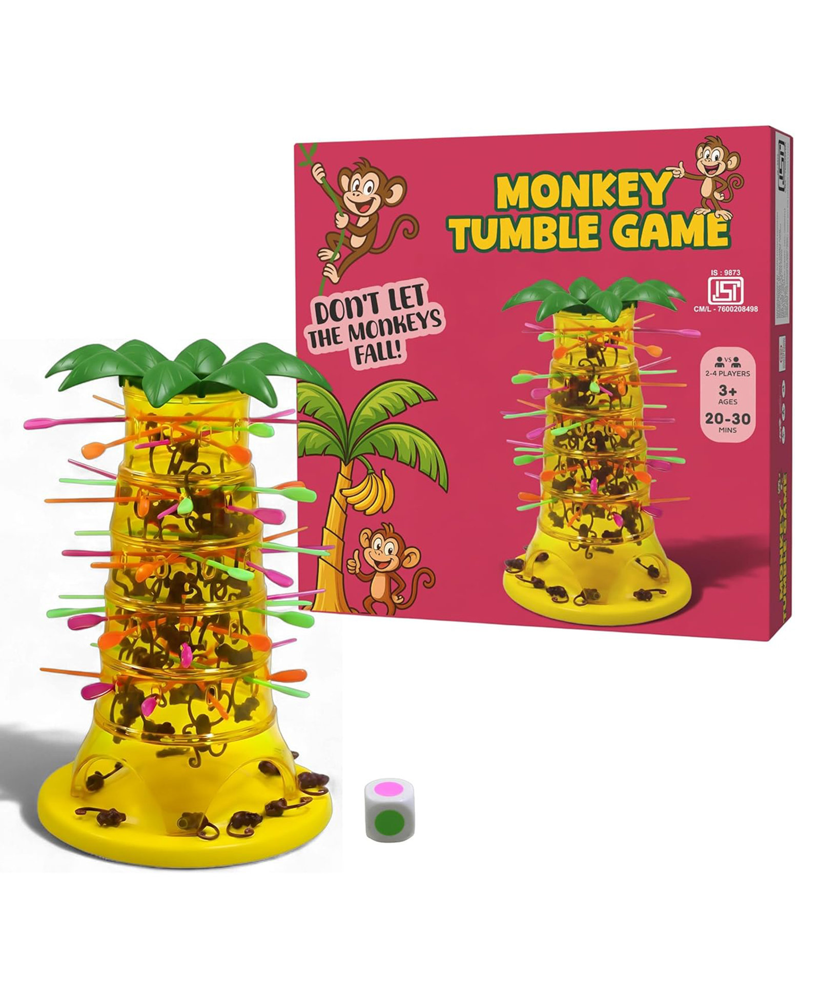 Azhari Monkey Tumble Tree for Kids Board Games , Stick & Monkey Drop Balance Fun Strategy Game with Animal Pieces Toy for kids Color May Vary-image-43
