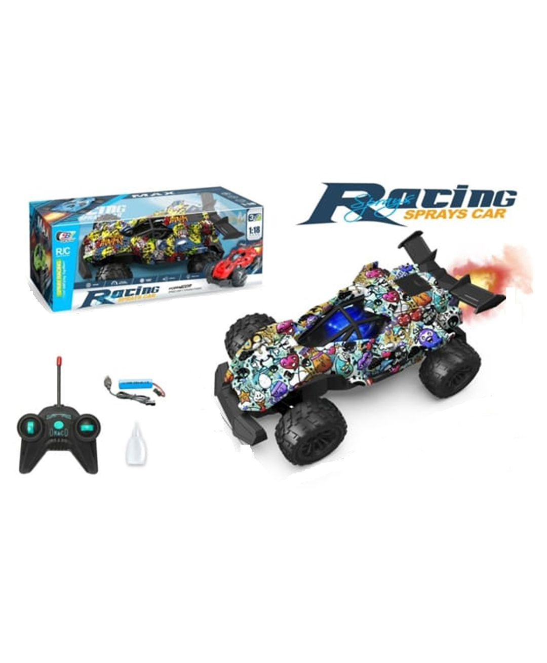 Azhari Remote Control Racing Spray Car 1:18 scale off-road with a graffiti design Toy for kids Color May Vary-image-0