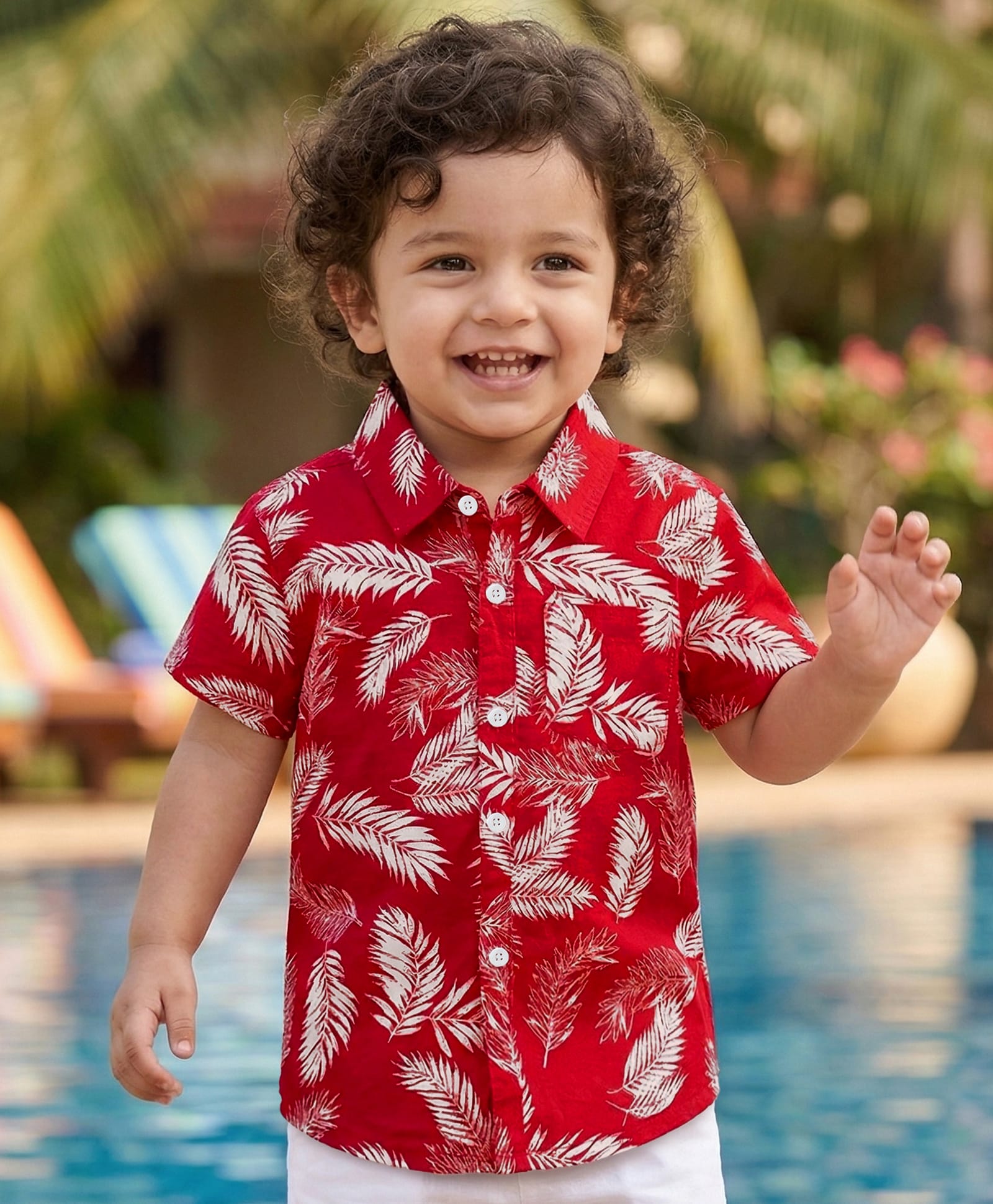 Babyhug Cotton Woven Half Sleeves Shirt With Leaf Print - Red-picture-20