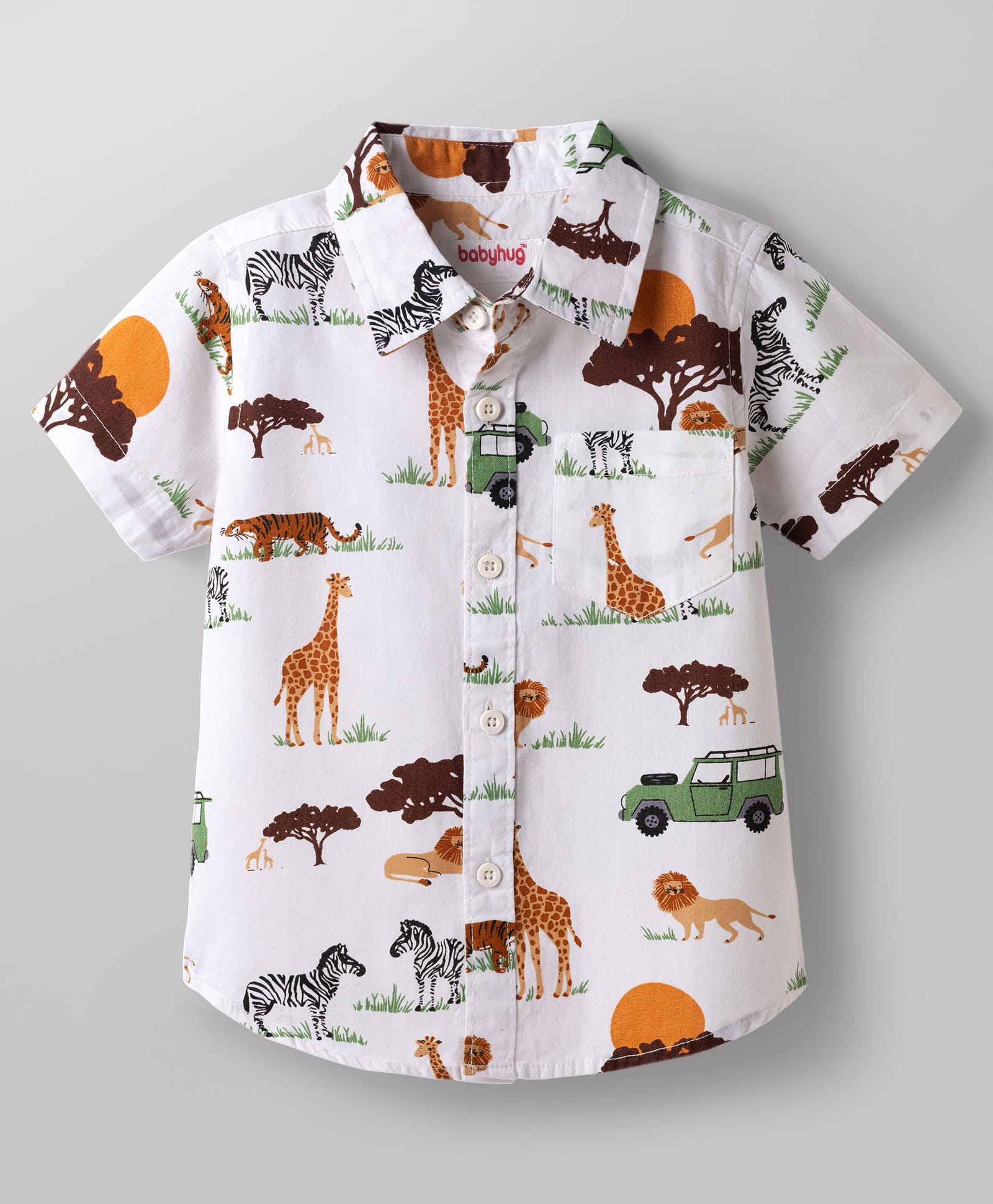Babyhug Cotton Woven Shirt Half Sleeve Regular Collar Printed White 18-24 Months-picture-19
