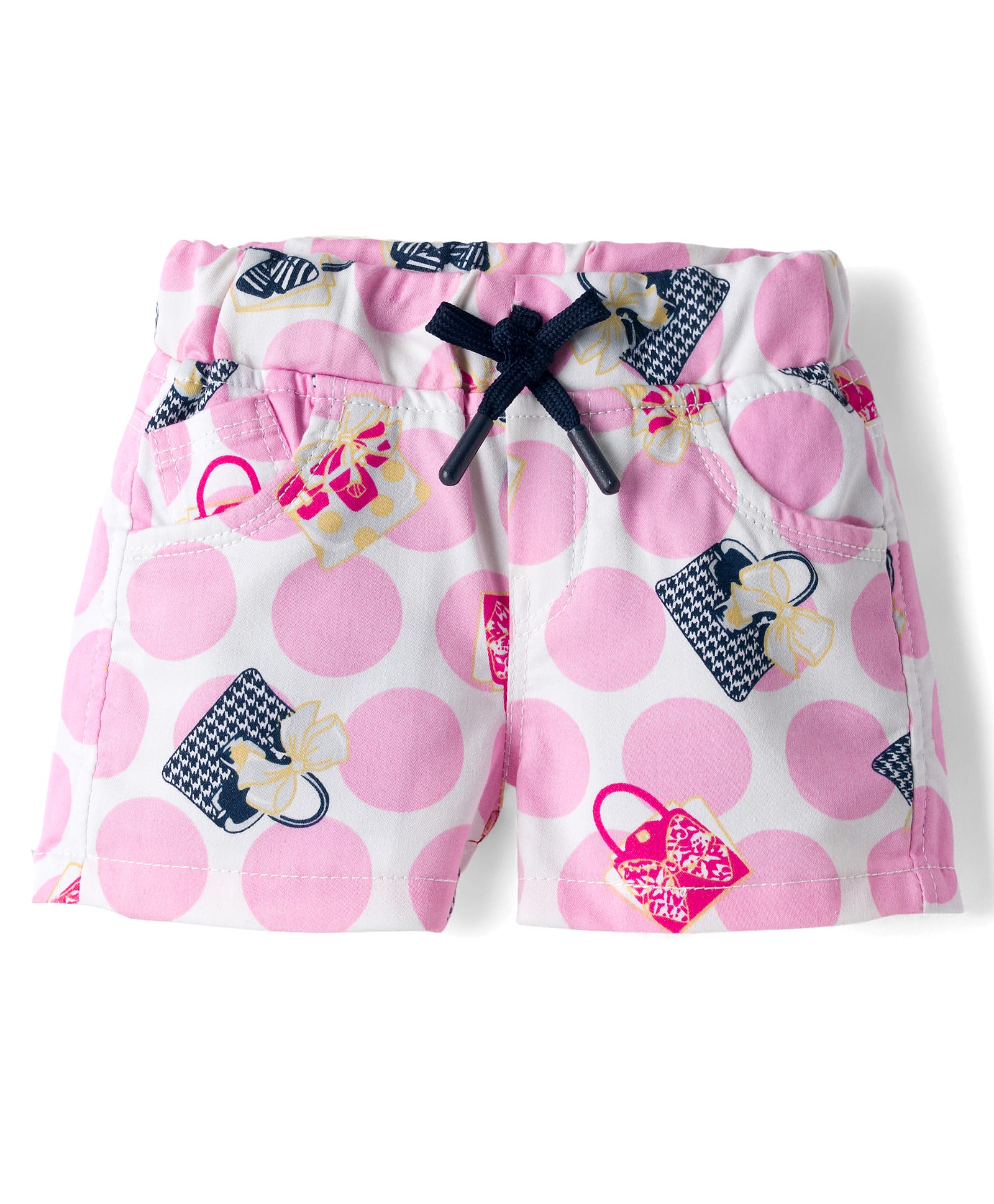 Olio Kids Cotton Knit Above Knee Length Polka Dots & Purse Printed Shorts -Light Pink-picture-25