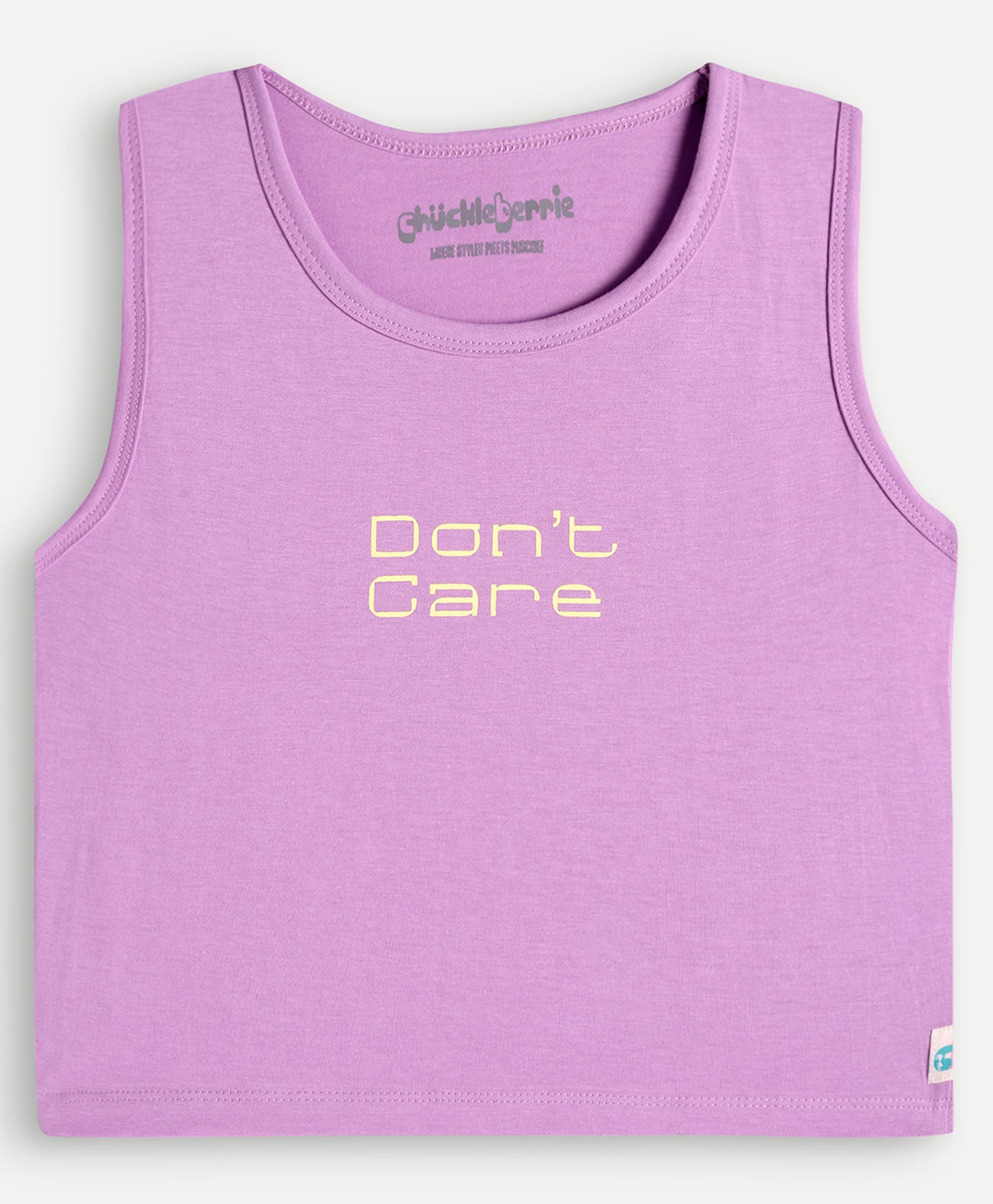 chuckleberrie Cotton Knit Sleeveless Dont Care Text Printed Tank Top - Purple-picture-15