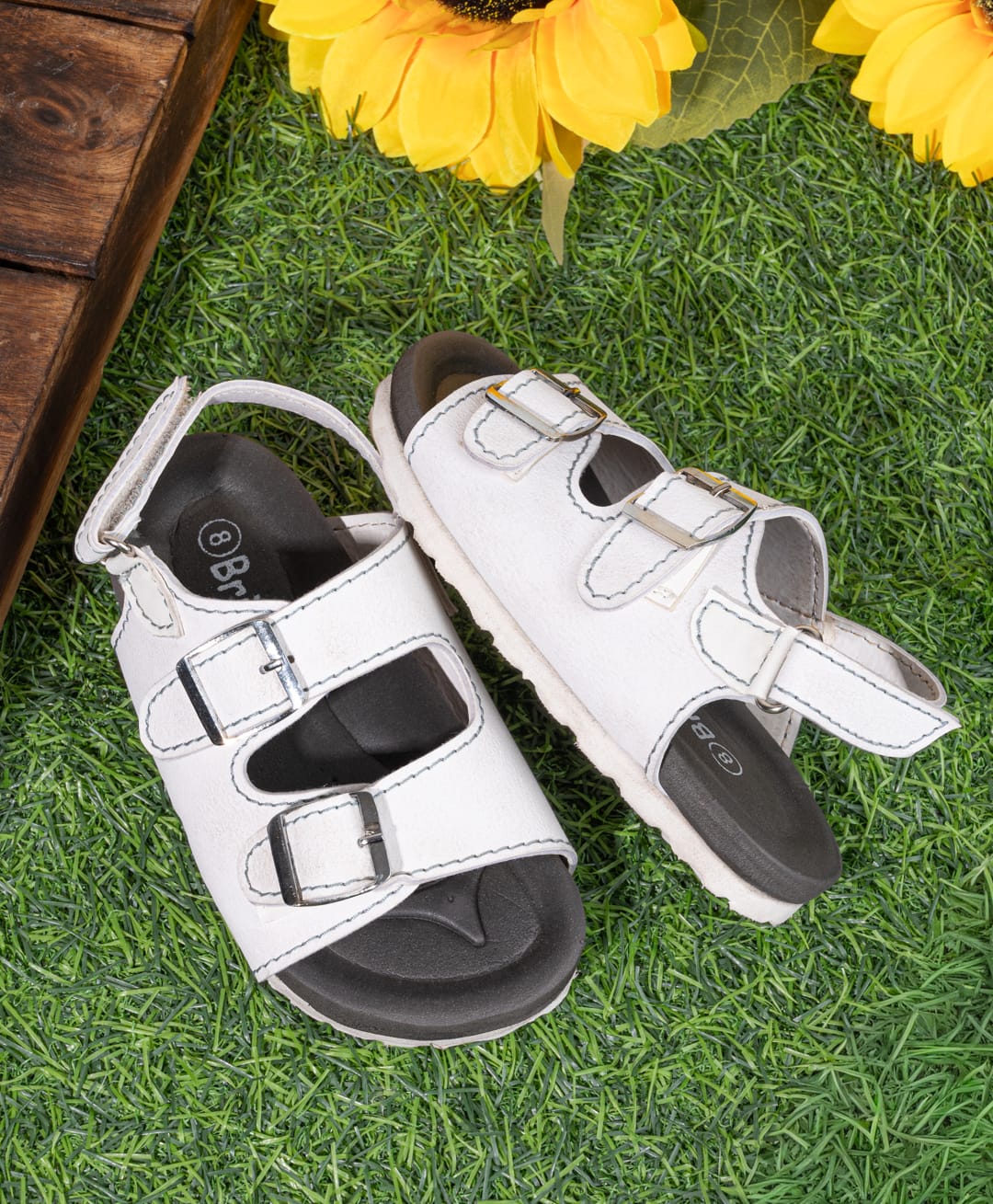 Briskers Colour Blocked Buckle Closure Sandals - White & Grey-image-36