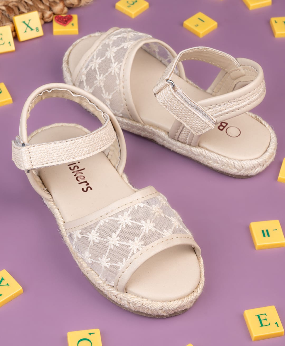 Briskers Floral Embroidered Strap Detailed Velcro Closure Sandals - Beige & Cream-picture-7