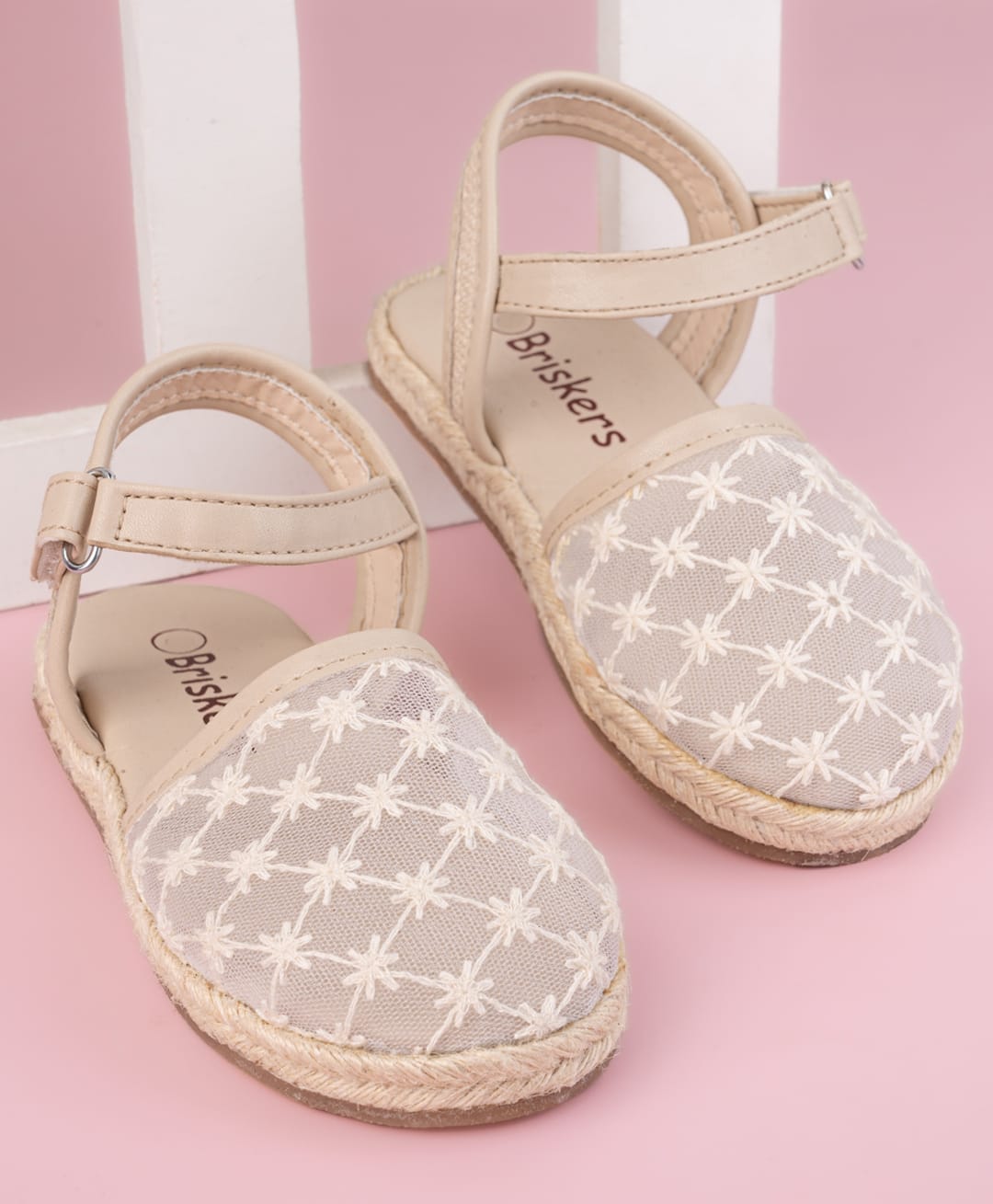Briskers Floral Embroidered Velcro Closure Sandals - Beige & Cream-picture-2