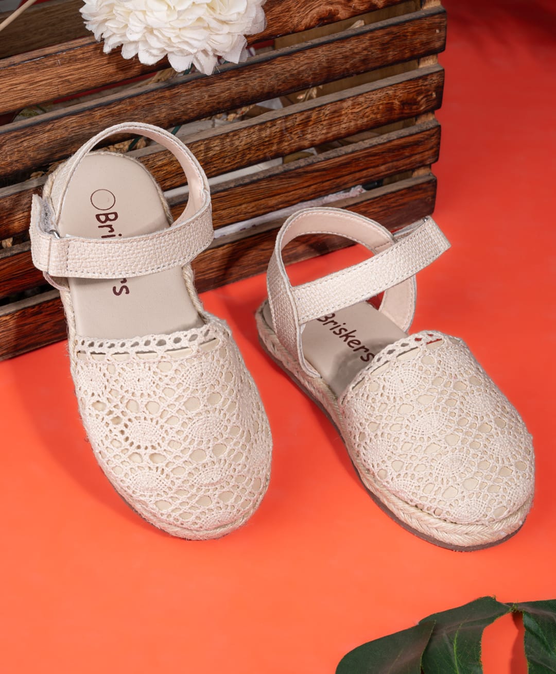 Briskers Abstract Embroidered Velcro Closure Sandals - Beige & Cream-picture-20