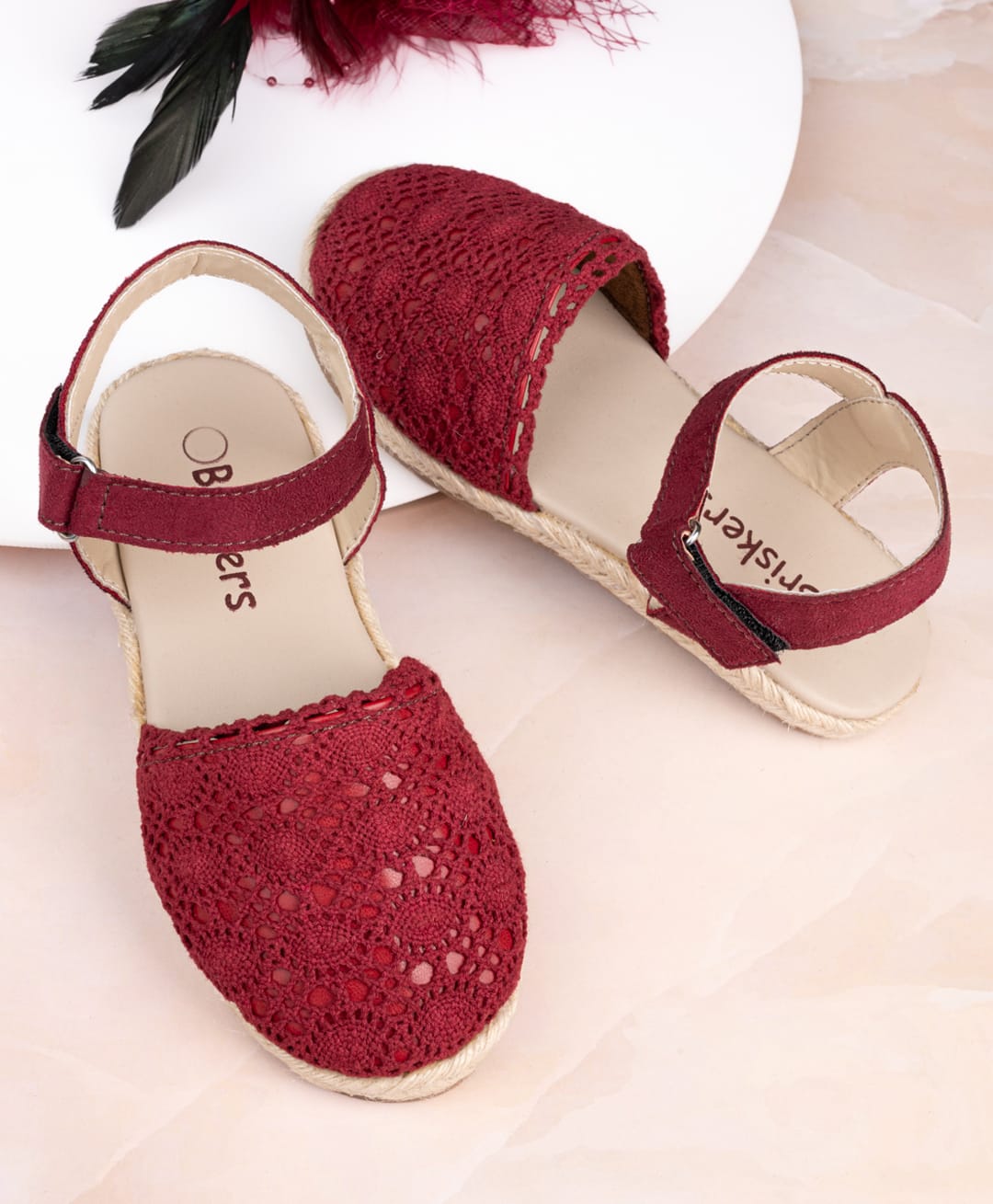 Briskers Abstract Embroidered Velcro Closure Sandals - Cherry-picture-13