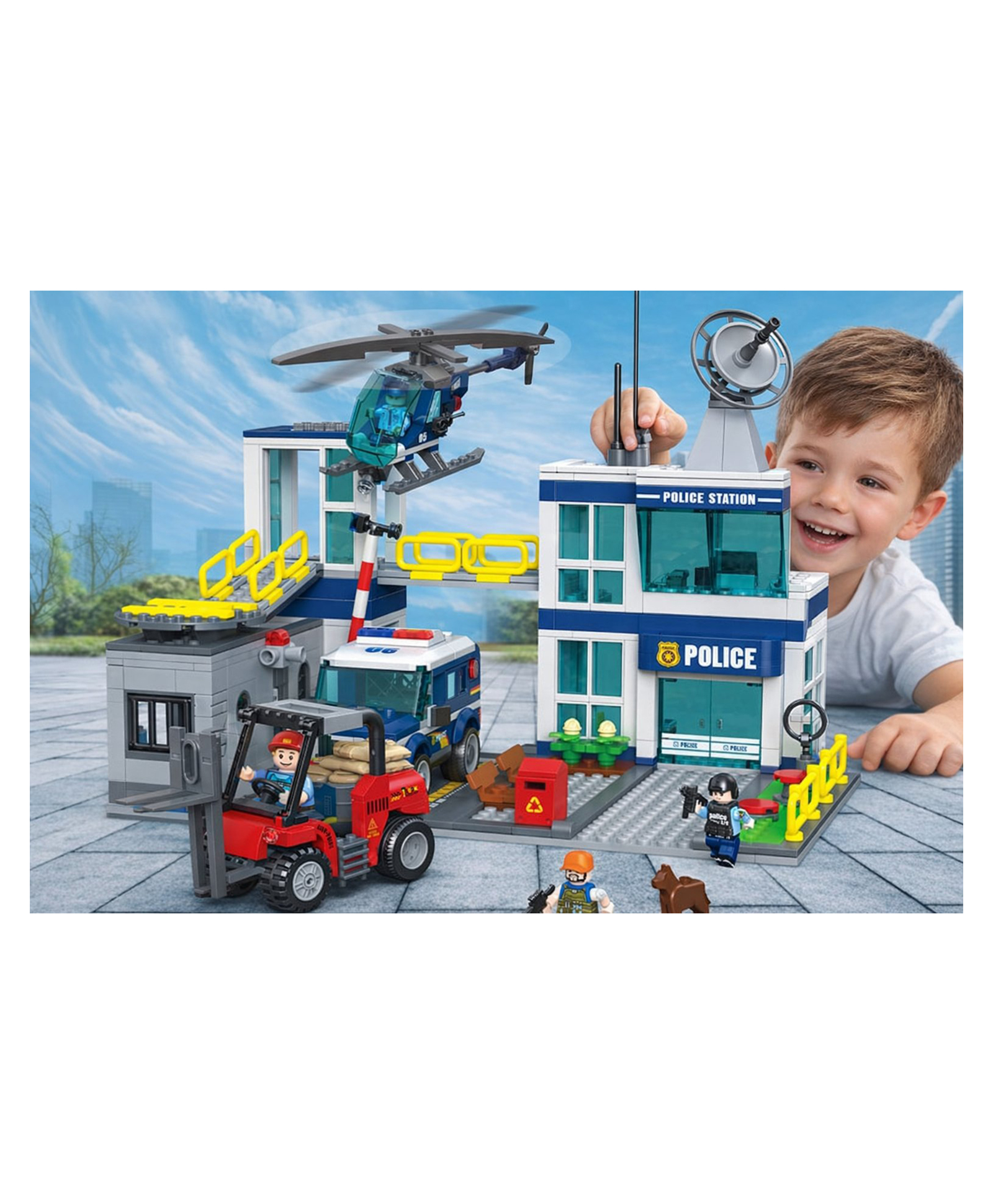 SANJARY City Police Station Building Blocks Set with Helicopter Truck Figures, Creative Construction Toy for Kids Play Educational Gift Learning Fun Color Design May Vary-picture-27