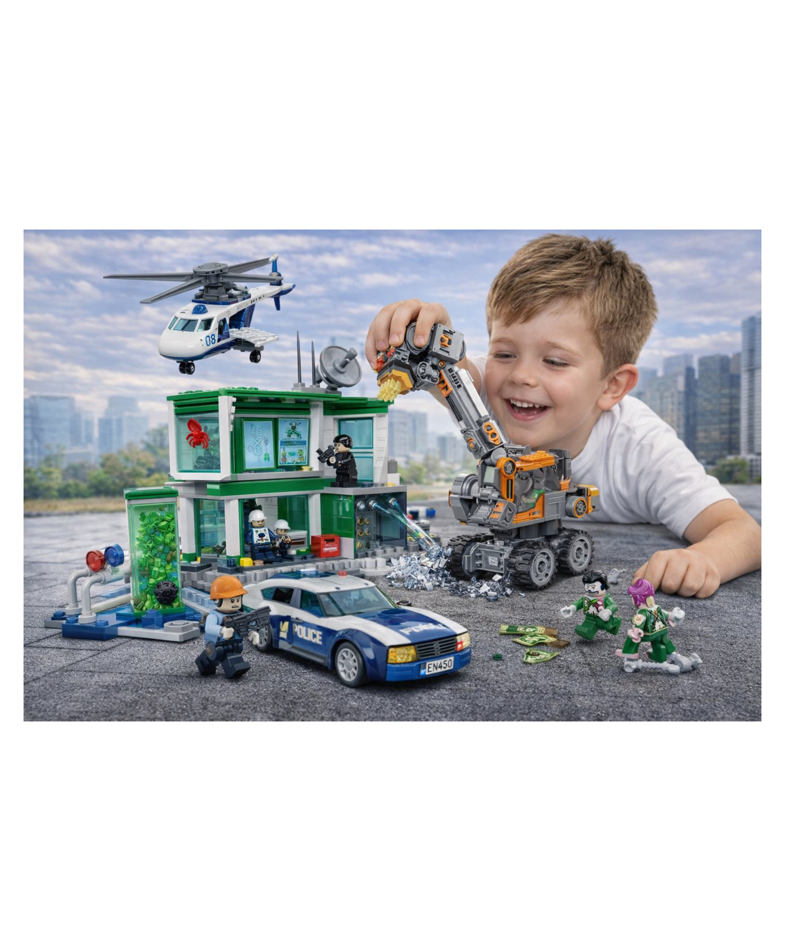 SANJARY Police Institute Biology Research Building Blocks Set with Excavator Helicopter Cars Figures Creative Stem Construction Toy Kids Educational Action Play Color Design May Vary-image-20