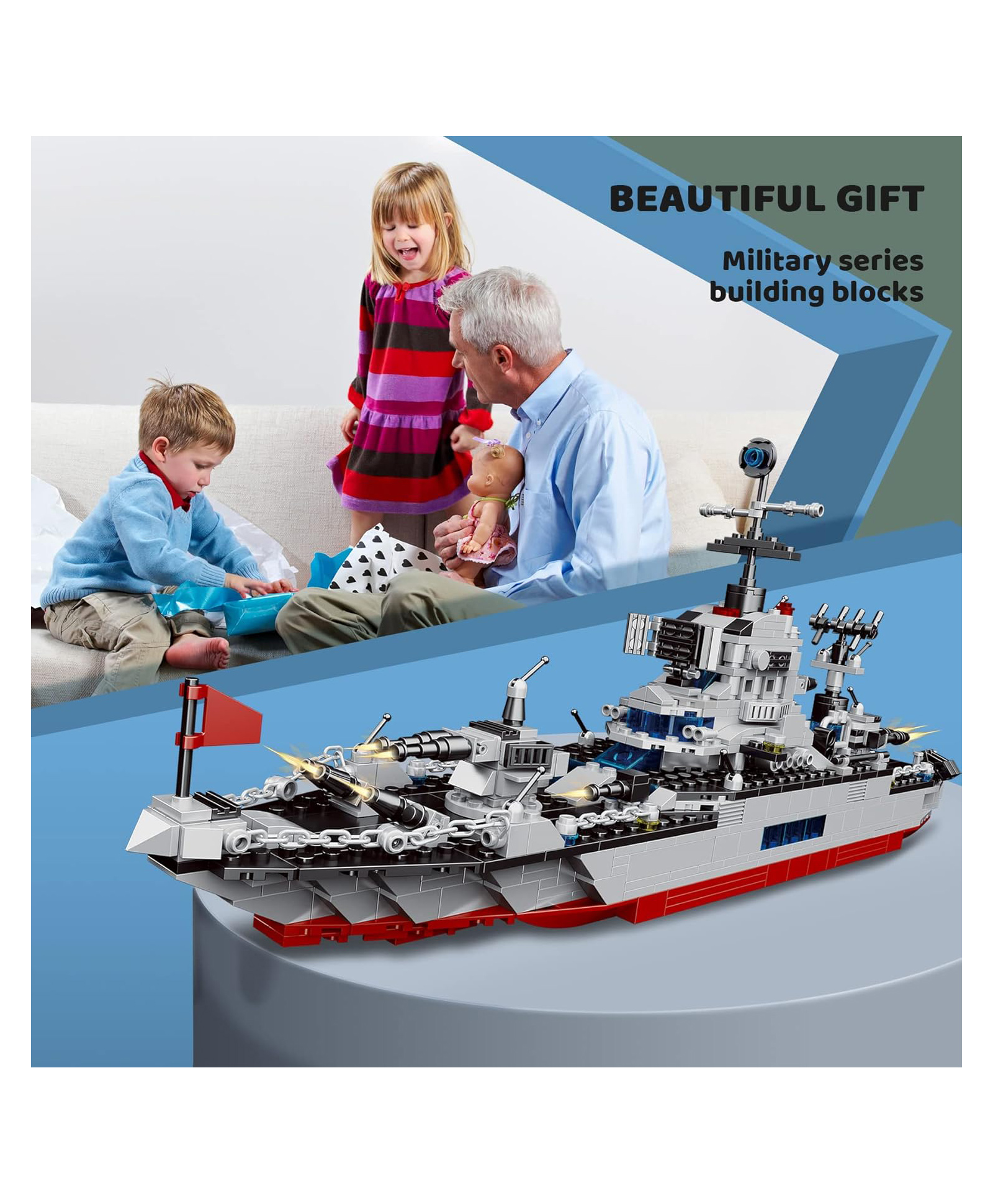 Sanjary Multifigence Military Warship Building Blocks Set 739 Pieces Naval Battle Ship Model Toy for Kids Boys Gift color design may vary-picture-12