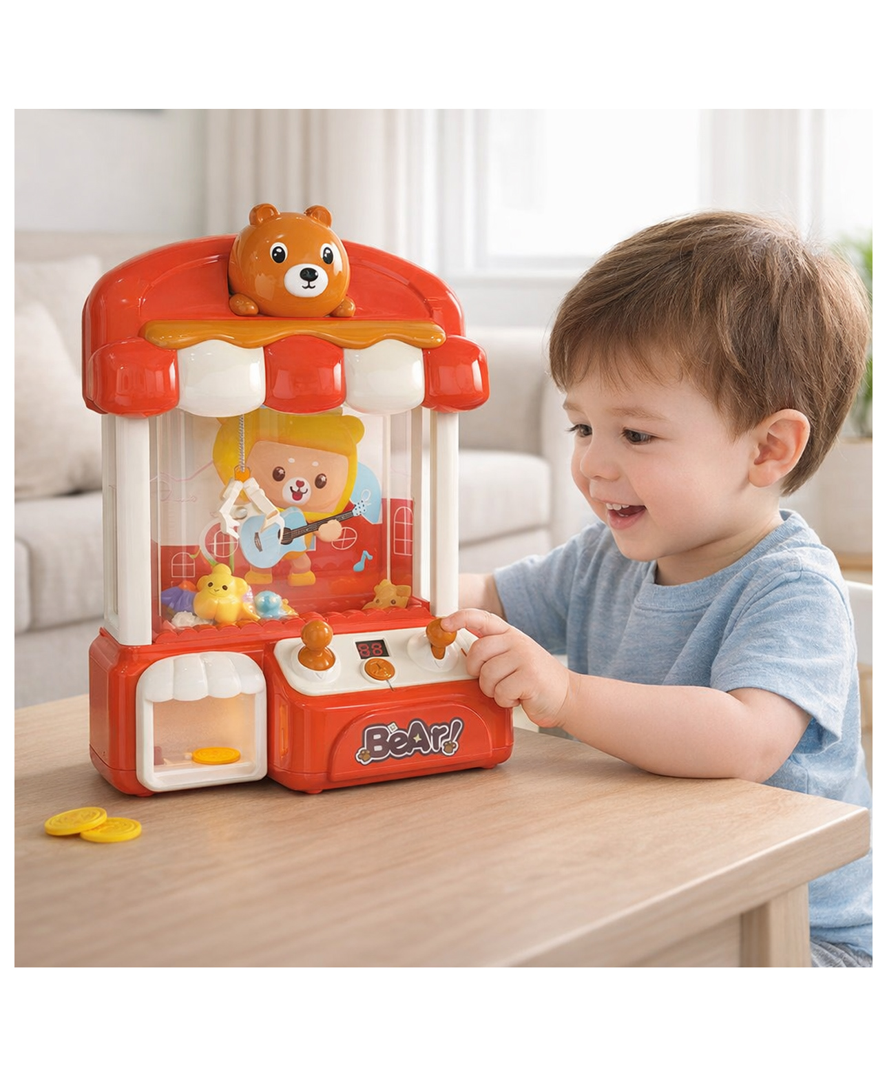 Sanjary Mini Bear Claw Machine Arcade Toy with Music Lights Joystick Control Coin Slot Fun Gift for Kids Home Play color design may vary-image-27