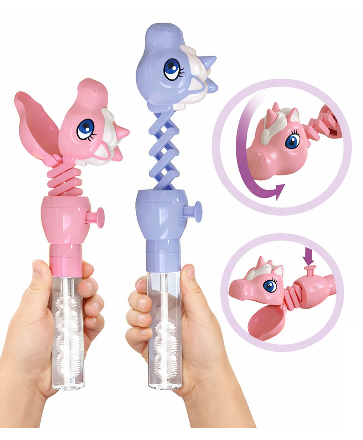 Sanjary Unicorn Bubble Wand Toy with Rotating Head Spring Handle Bubble Maker Stick Party Outdoor Kids Fun Gift Play Summer Colorful color design may vary-image-1