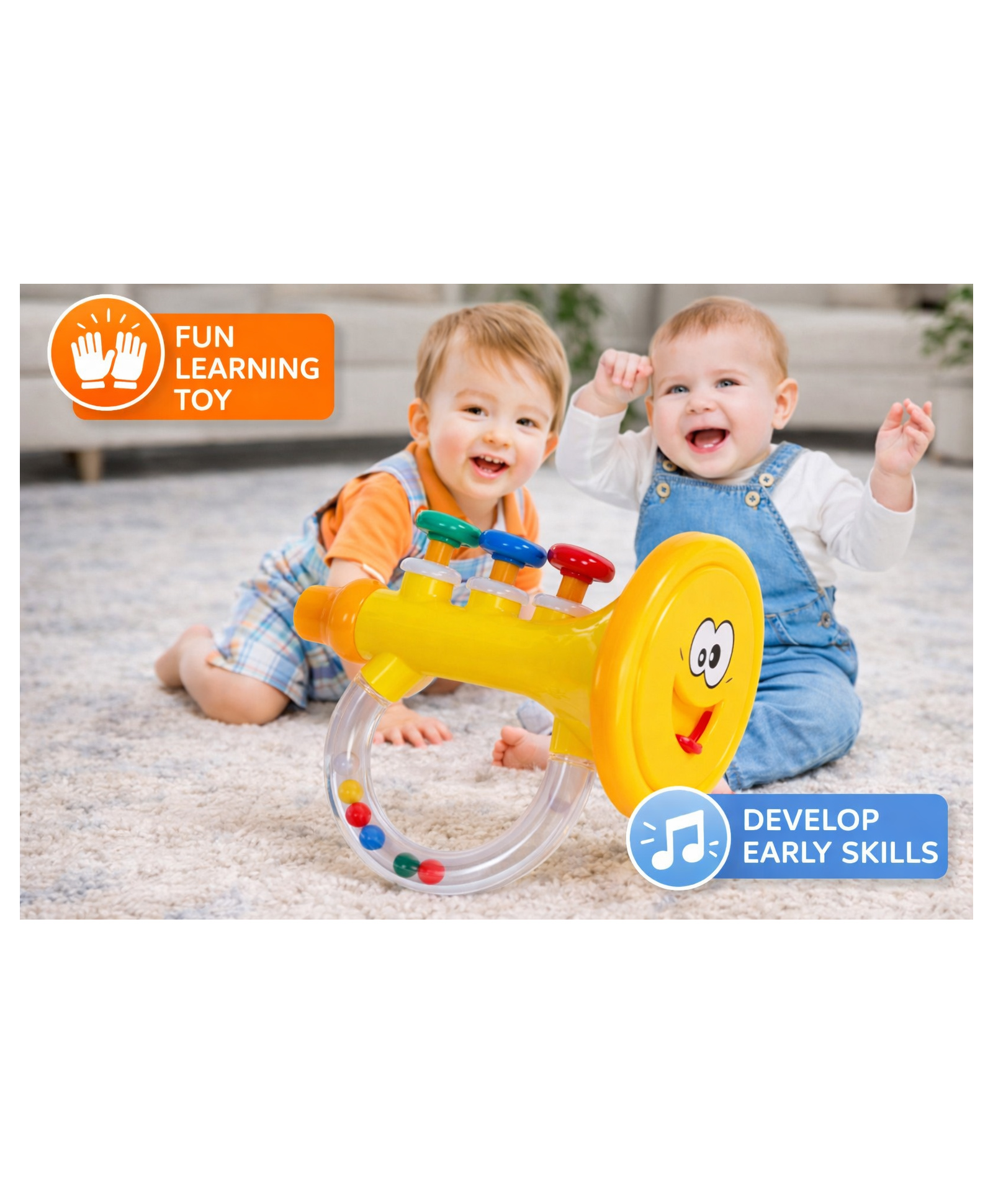 Sanjary Baby Rattle Trumpet toy Musical Learning Toy with Colorful Buttons Rattle Sounds Early Development Sensory Play Gift for Toddlers Boys Girls Safe Fun color design may vary-image-36