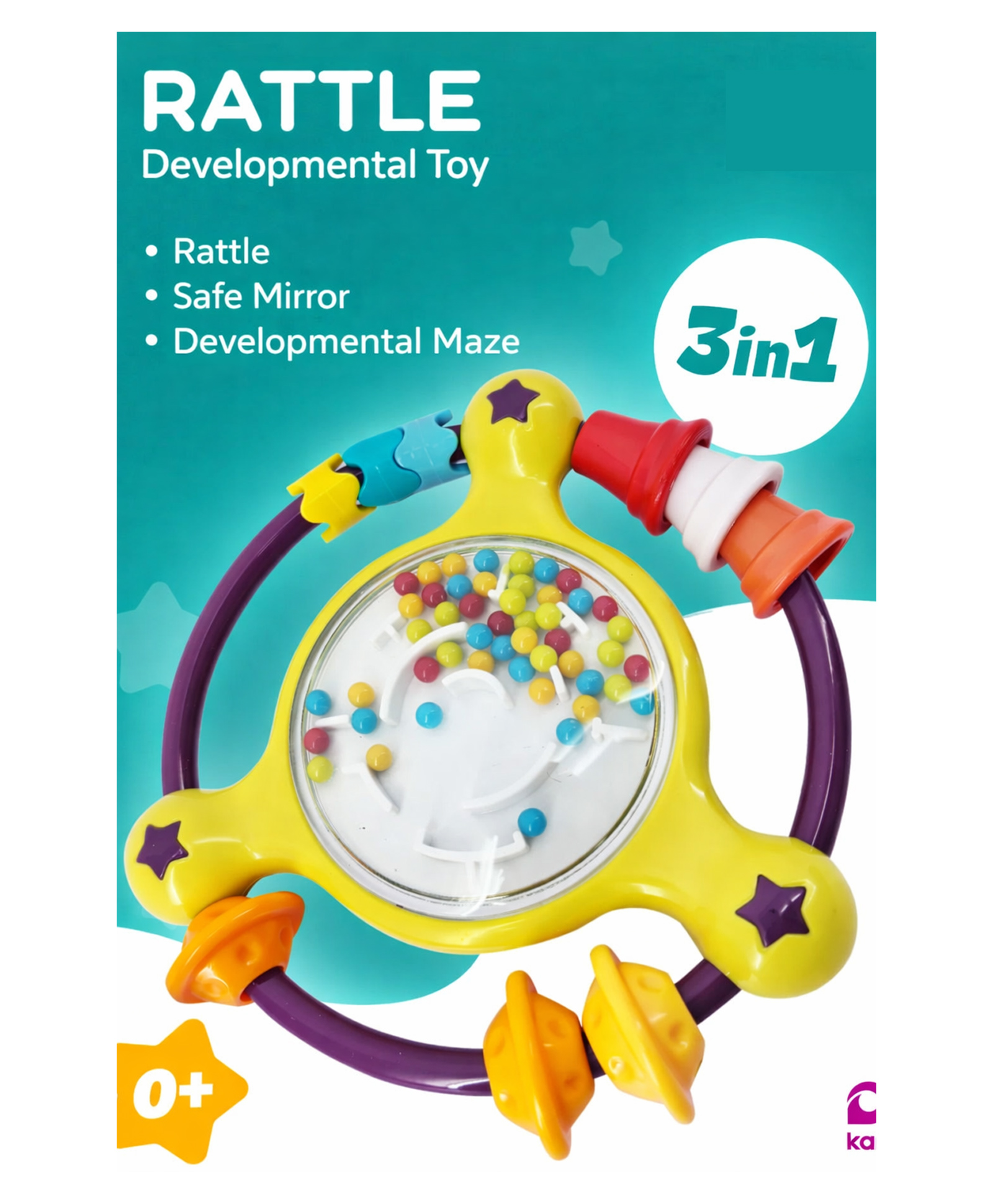 Sanjary Colorful Baby Sensory Rattle Toy With Spinning Beads, Teether Rings Hand Grip Development Infants Safe Play - Pack of 1-picture-17