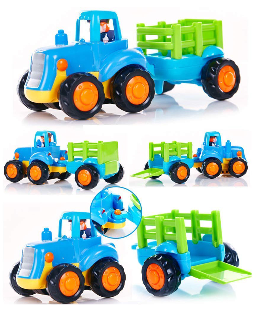 Sanjary Kids Push and Go Farm Toy Vehicle with Trailer Detachable Wagon Colorful Plastic Toddler Playset Fun Indoor Outdoor Play color design may vary-image-4