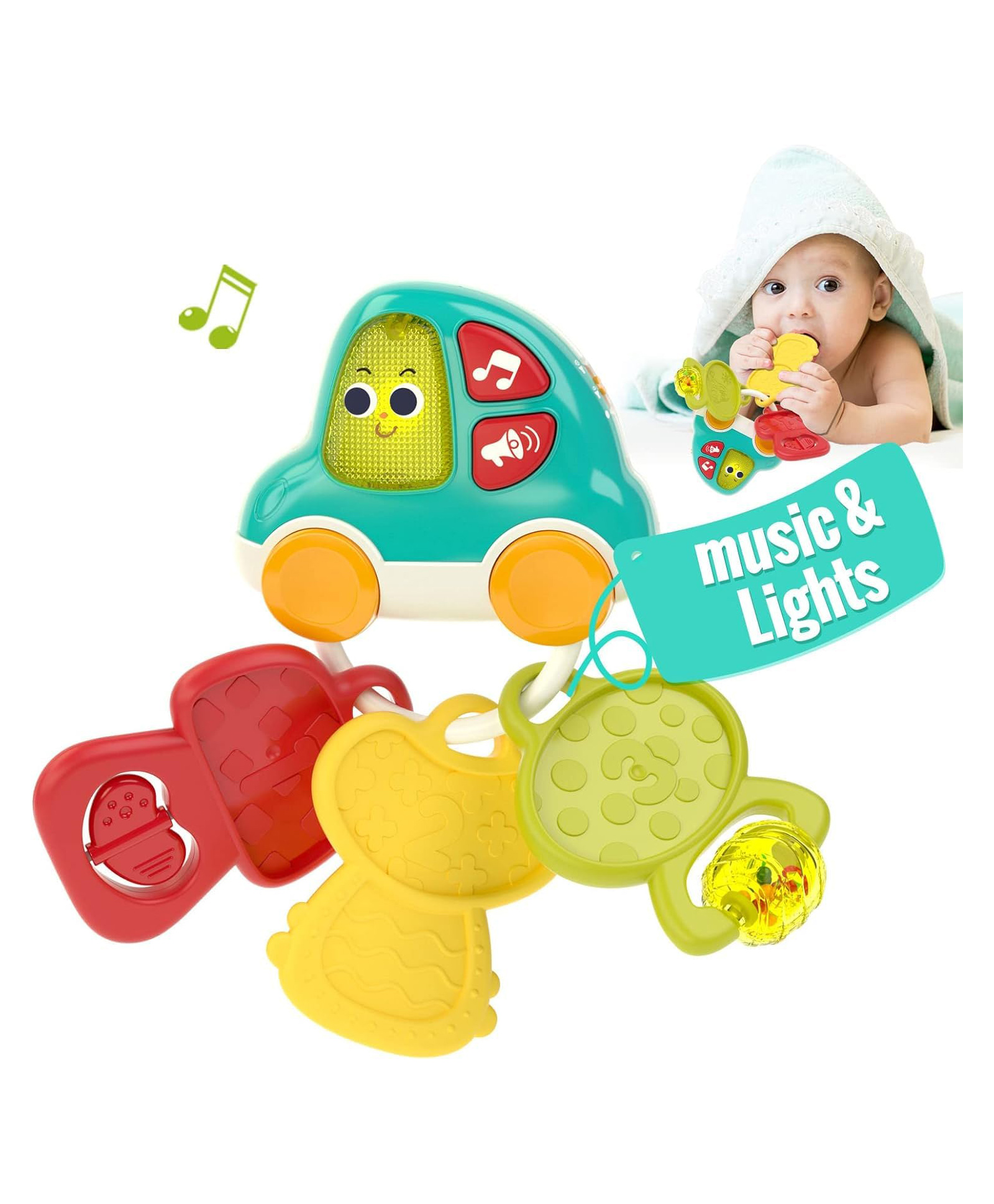Sanjary Baby Musical Teething Toy With Lights Soft Chew Keys Rattle Sensory Activity For Toddlers Early Development - Multicolor-image-36