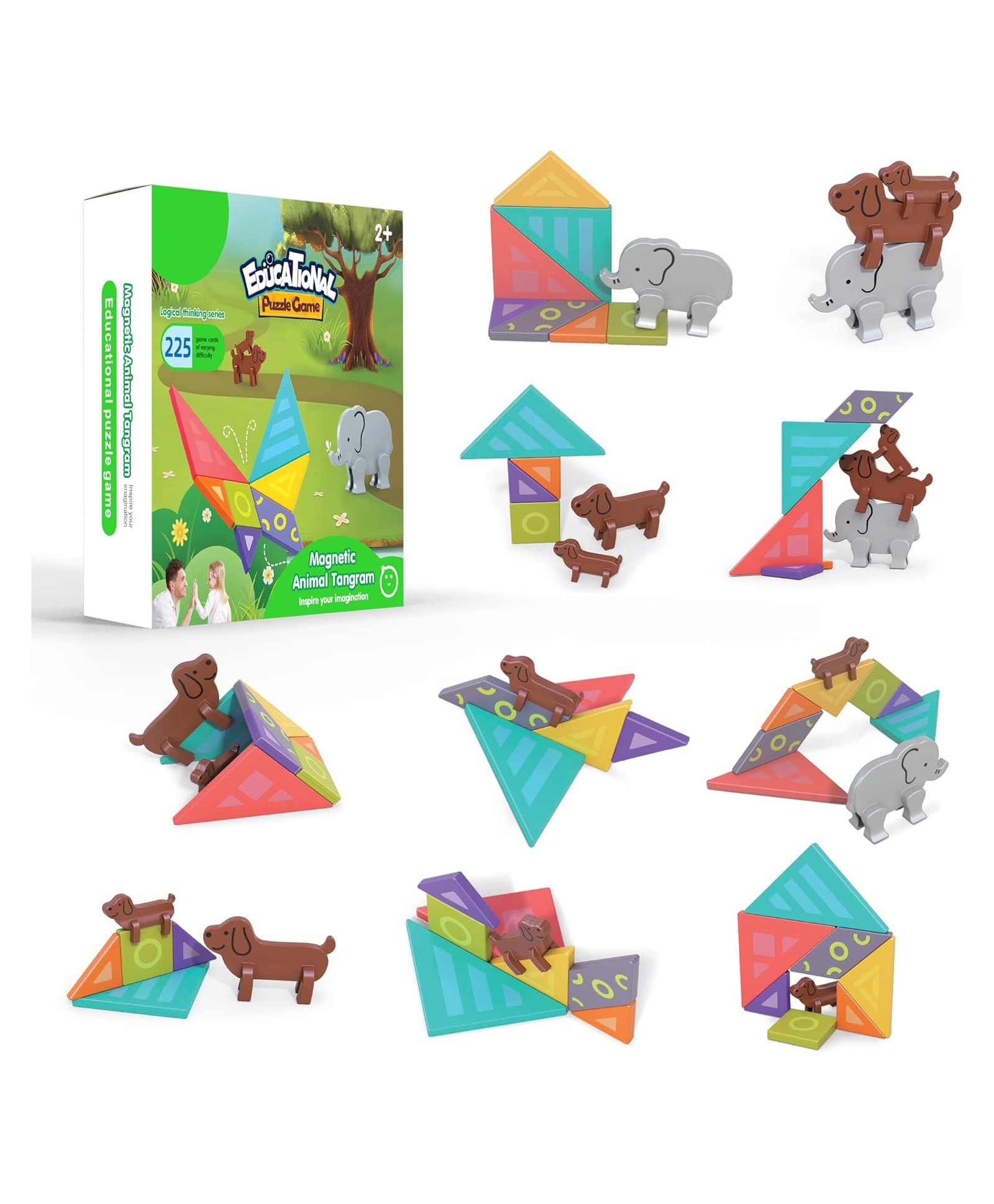 Sanjary Magnetic Animal Tangram Puzzle Set Educational Creative Learning Toy Improves Logic Imagination Motor Skills Safe Colorful for Toddlers color design may vary-picture-37
