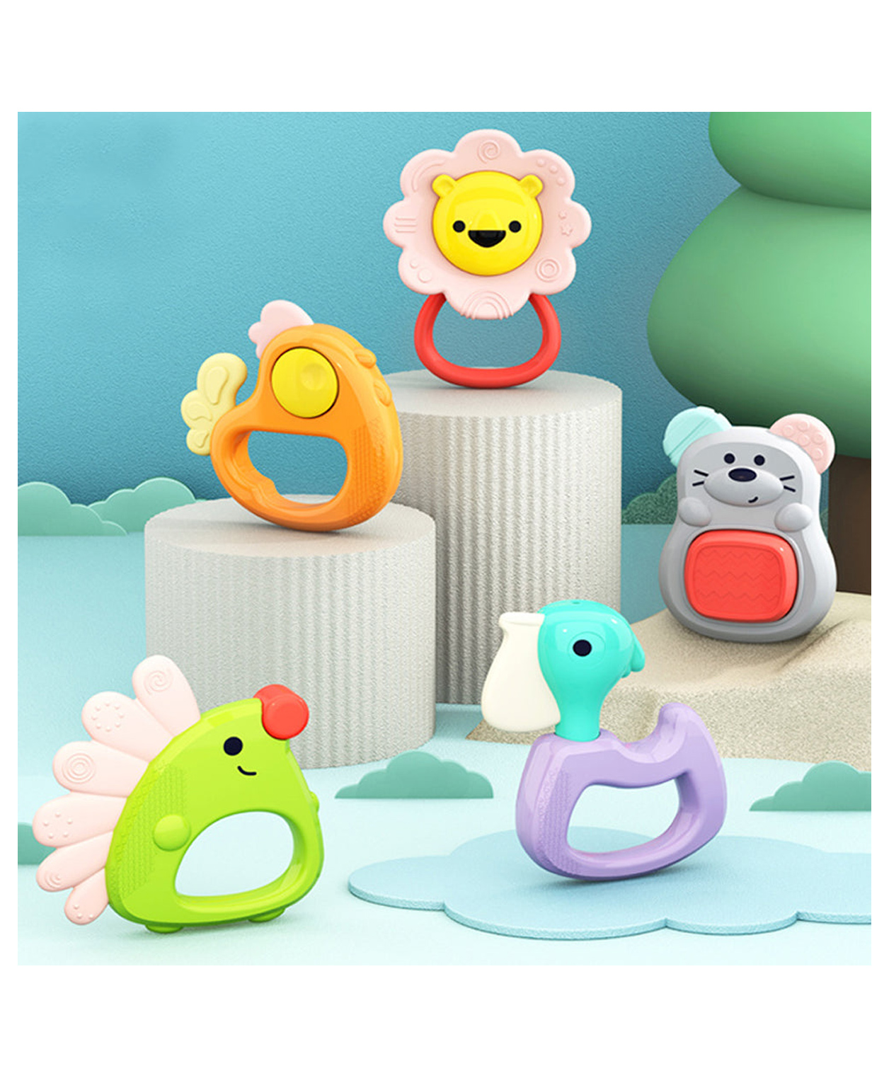 Sanjary Soft Silicone Baby Teether Set Colorful Animal Shapes Safe Chew Toys for Infants Toddlers Teething Relief Gift Boxed Sensory Play color design may vary-picture-19