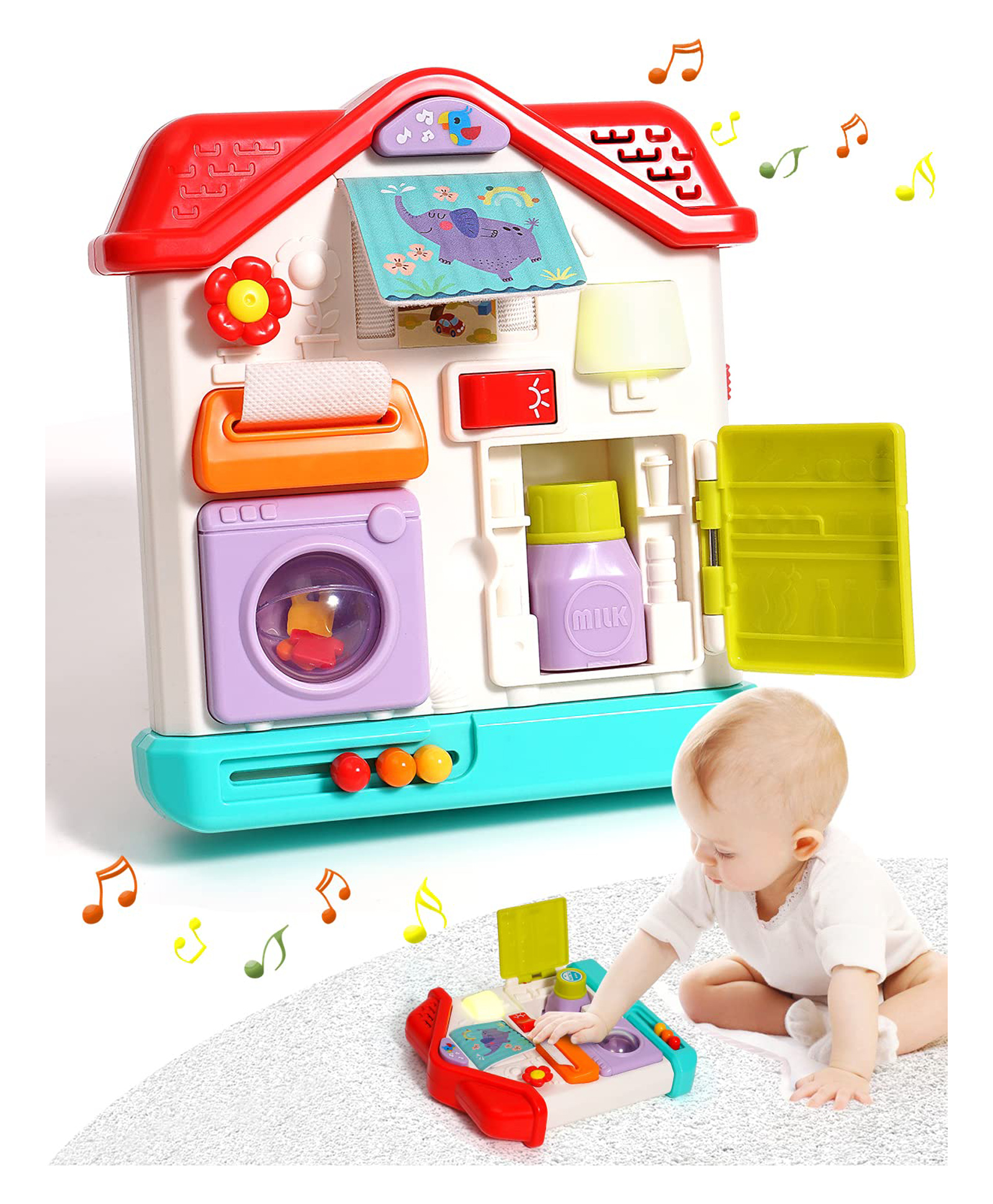 Sanjary Interactive musical activity house toy with lights buttons doors spinning features promotes sensory learning fine motor skills toddlers babies play color design may vary-picture-13