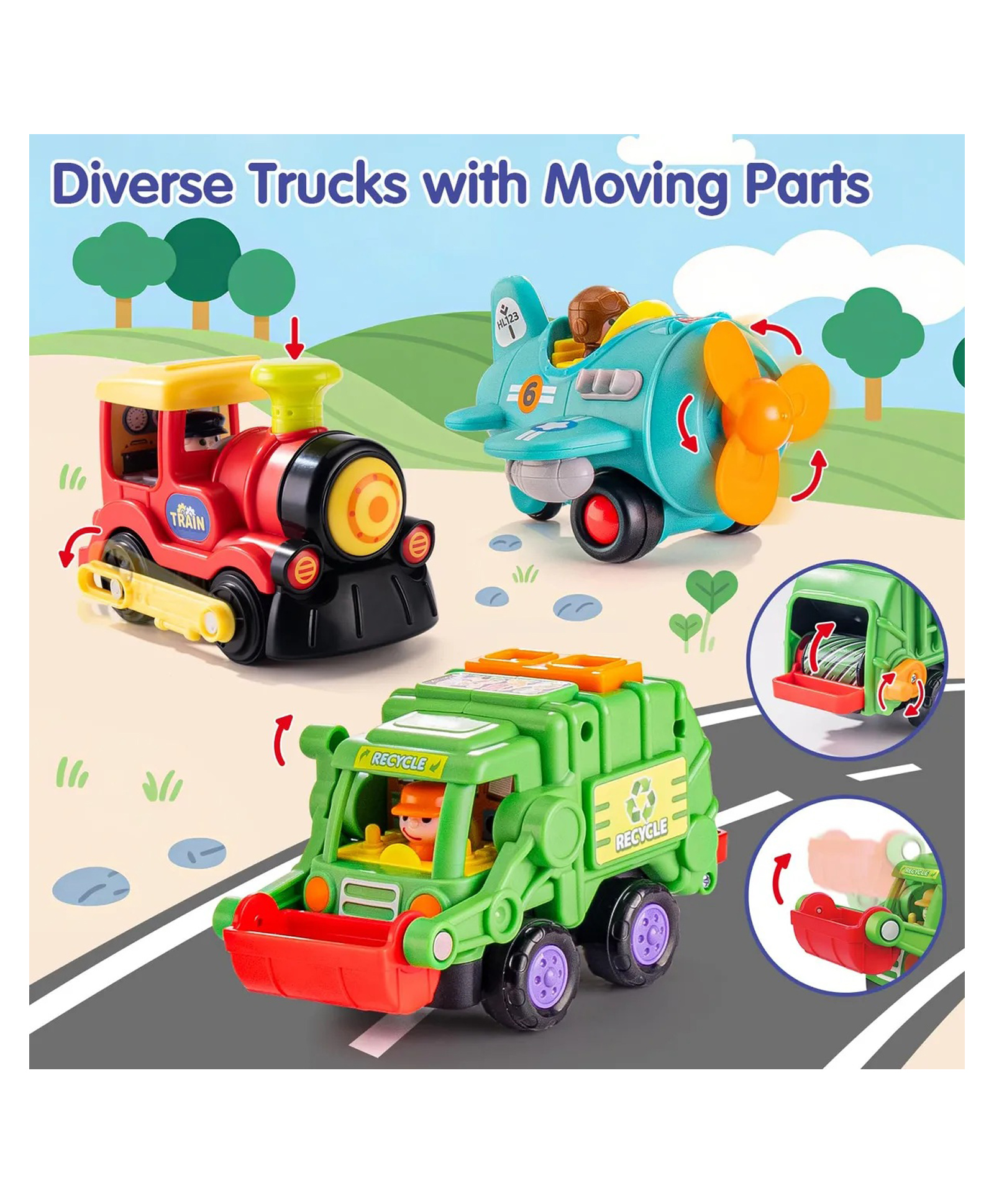Sanjary Colorful Push Along Action Builds Moving Parts Playset With Rotating Features For Kids - Pack of 3-picture-24