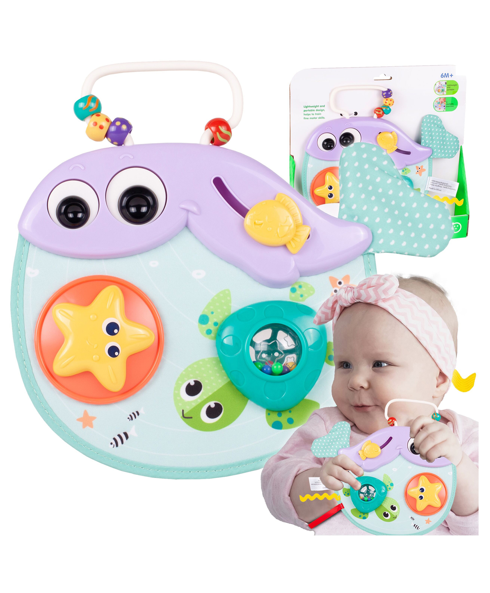 Sanjary Ocean themed baby activity purse with rattles textures spinning shapes encourages sensory exploration fine motor skills portable learning play fun color design may vary-image-9